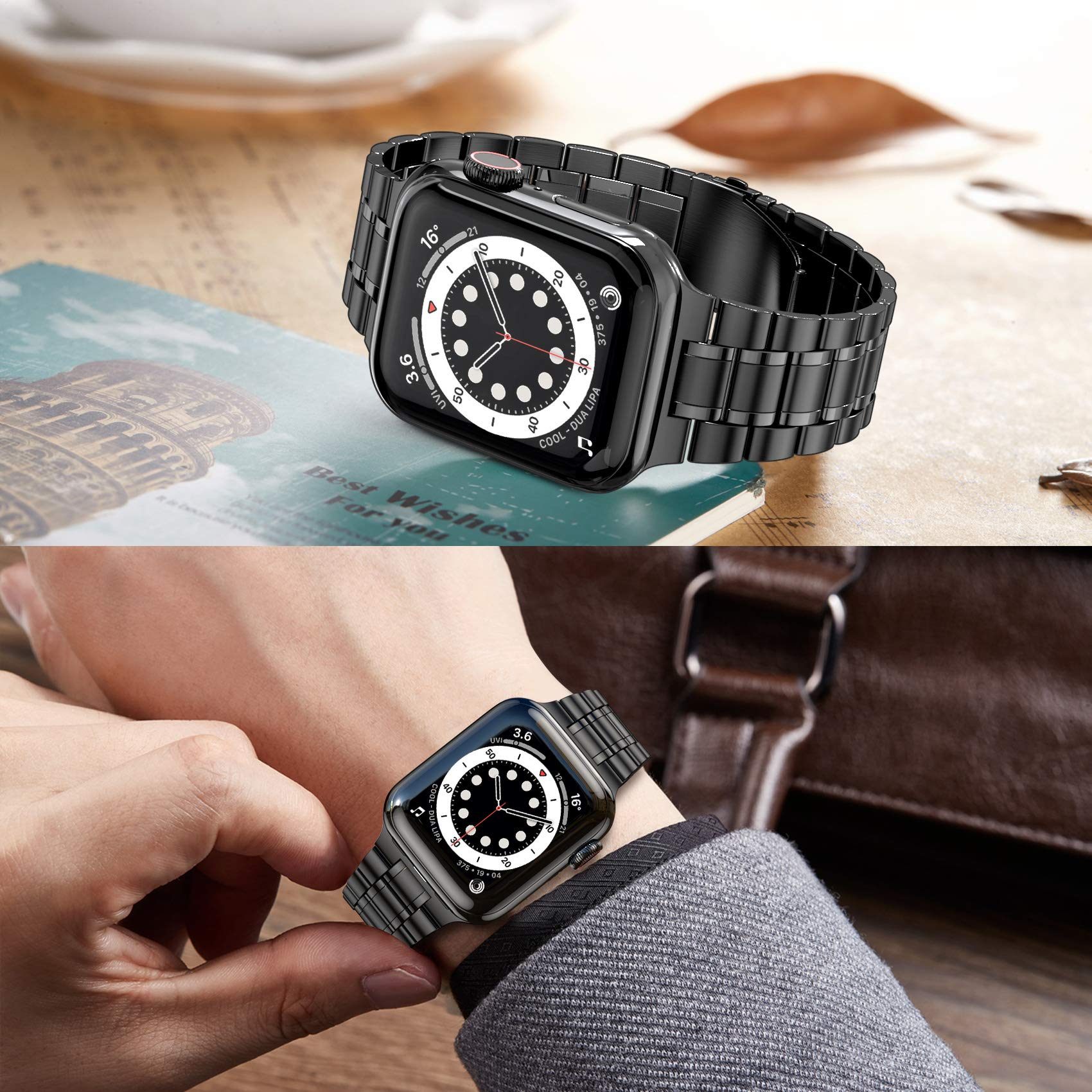 Miohhr Solid Stainless Steel Band Compatible With Apple Watch 44Mm 42Mm (Not Series 10), Metal Strap With Soft Tpu Case For Iwat