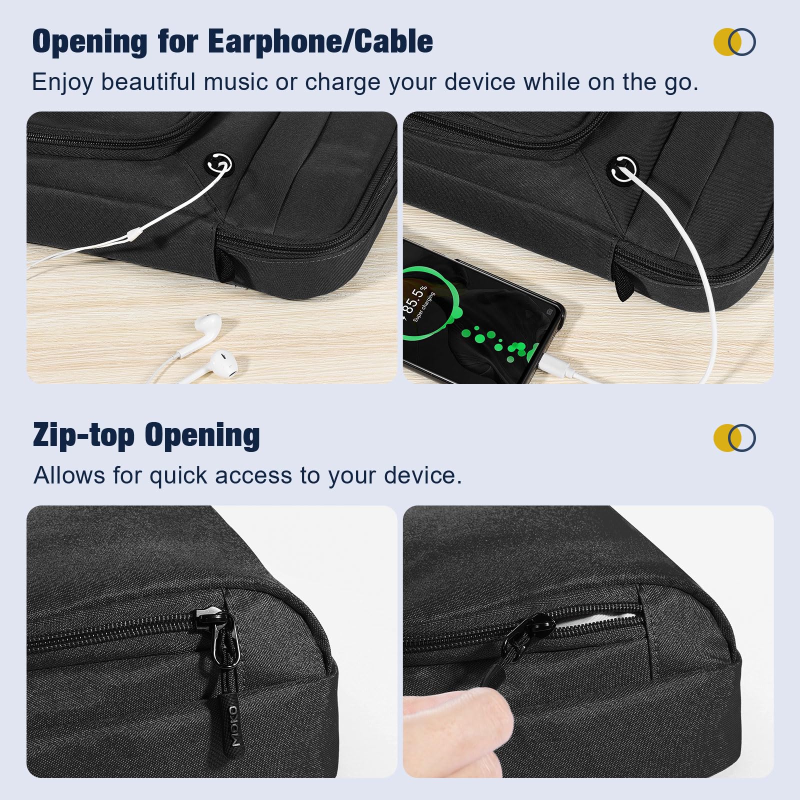 MoKo 13 14 Inch Laptop Sleeve Bag, Fits MacBook Air 13/13.3/13.6 Inch M2/M3, MacBook Pro 13/14 Inch M1/M2/M3, Surface Pro 9/8 13', Multifunctional Bag with Shoulder and Headphone Port, Black