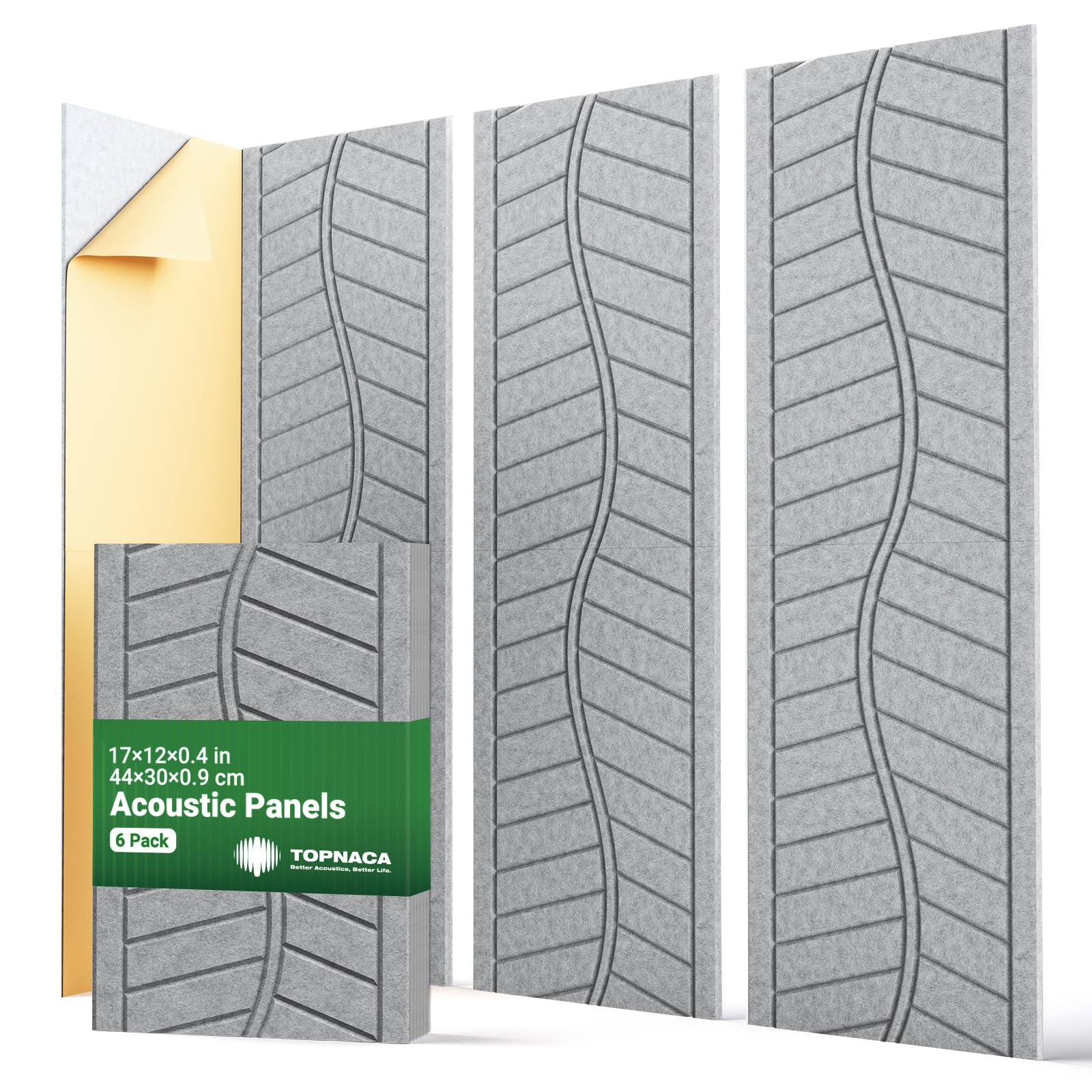 Topnaca Sound Proof Panels for Walls, 6 Pack Self Adhesive Soundproof Wall Panels, 17  12  0.4 High Density Sound Proofing Panel