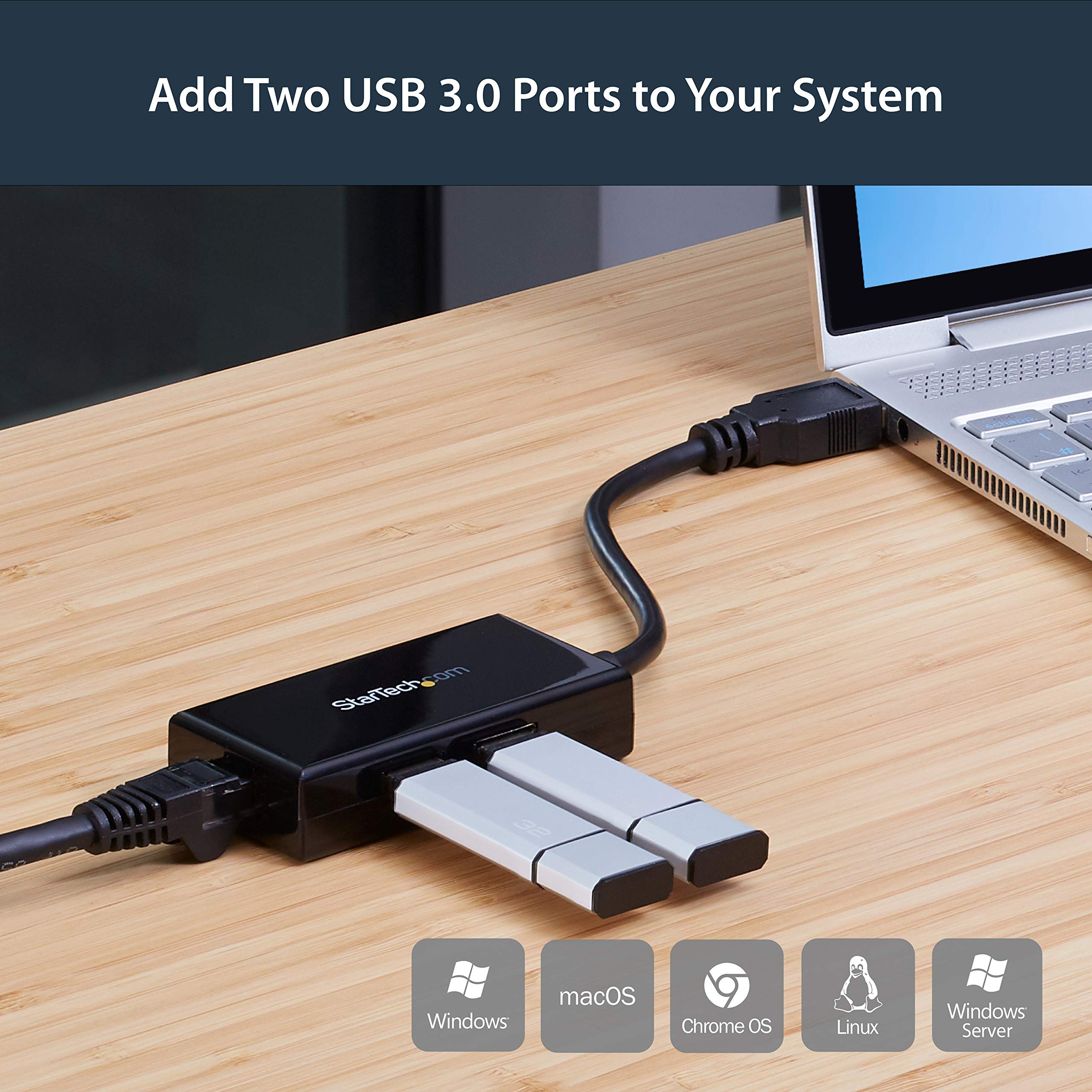 Startech.Com 2 Port Usb 3.0 Hub With Ethernet   Usb 3.0 X 2   Gigabit Ethernet Network Adapter For Windows/Mac/Chrome (Usb31000S