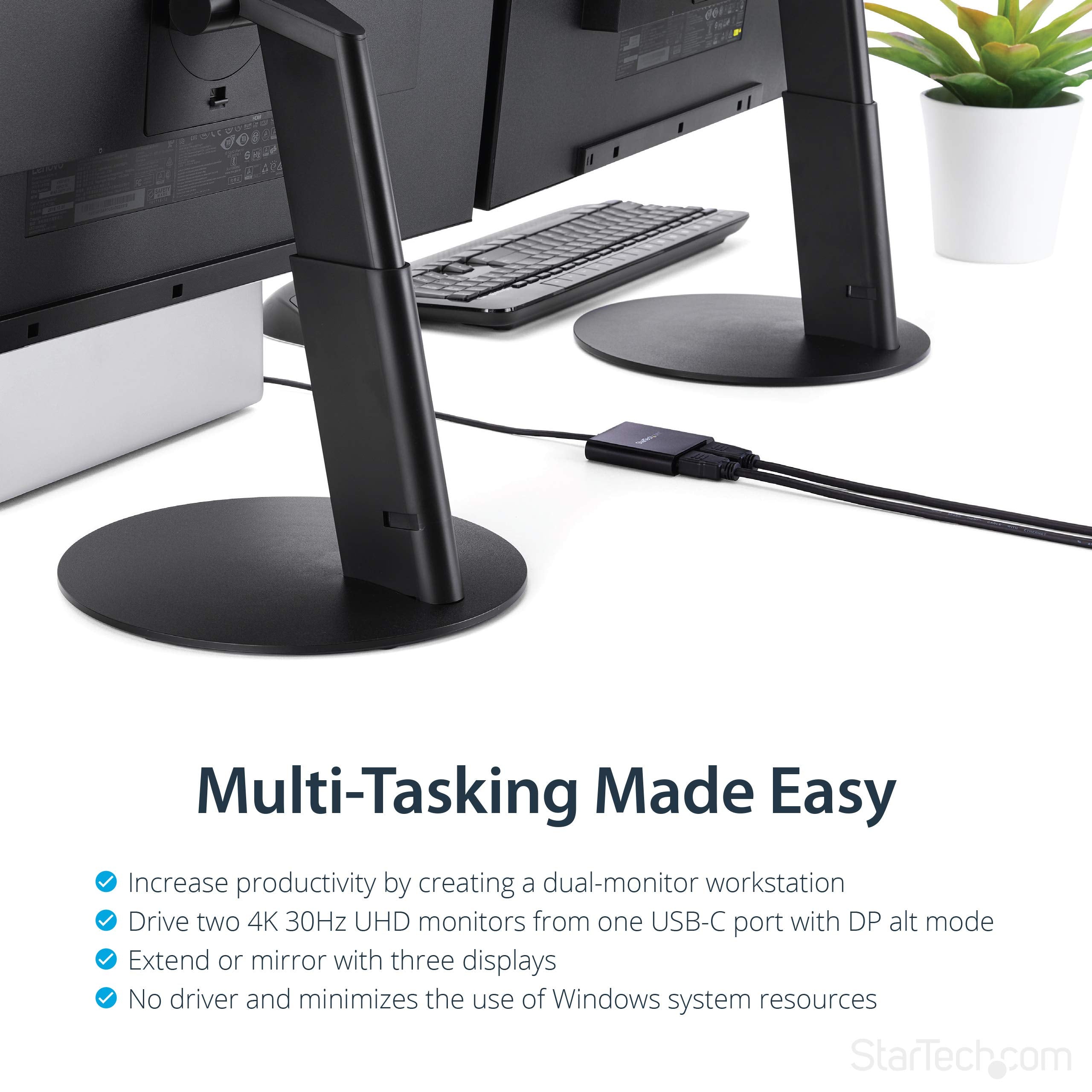 Startech.Com Usb C To Dual Hdmi Adapter, Usb Type C Multi Monitor Mst Hub, Dual 4K 30Hz/1080P 60Hz Hdmi Laptop Display Extender
