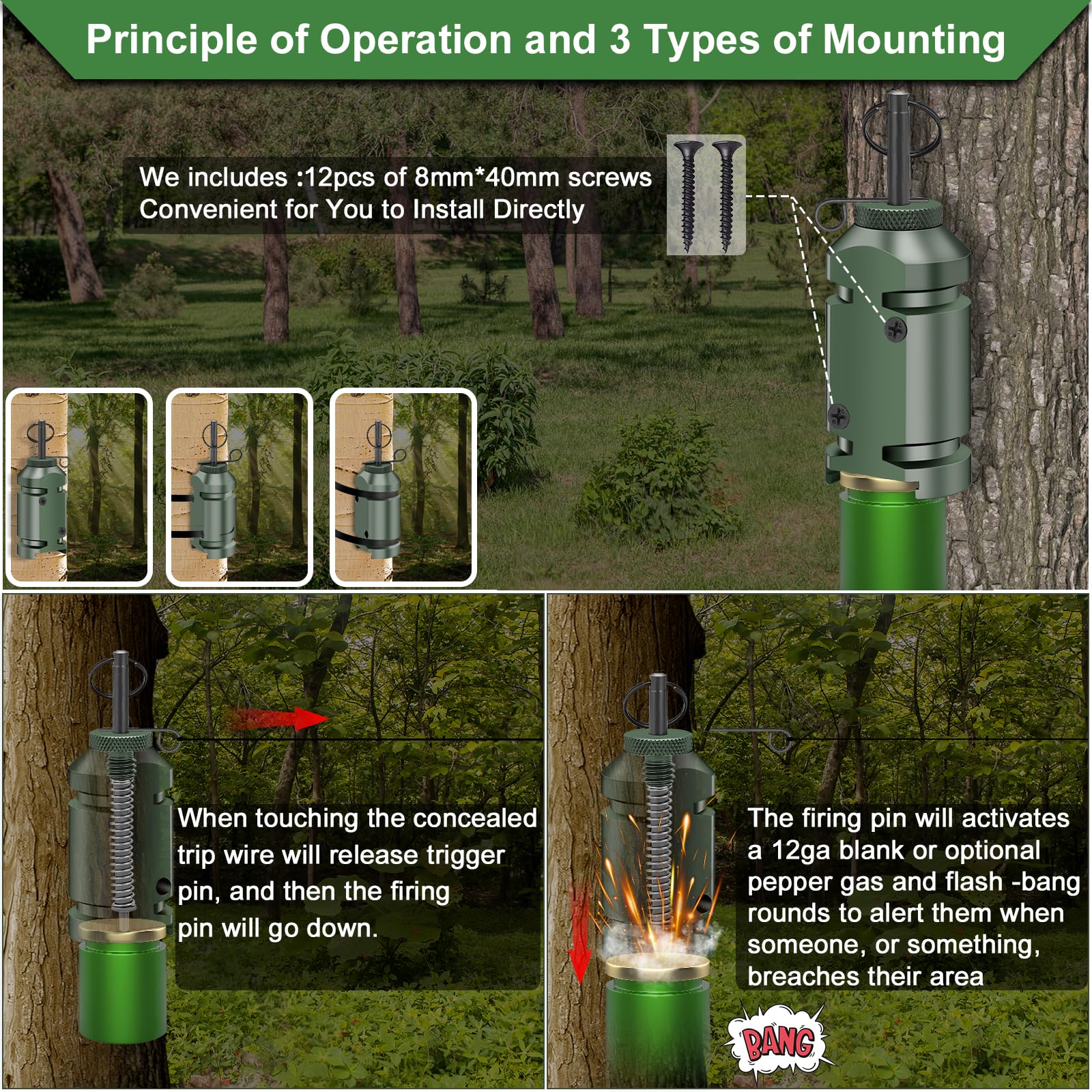 6X Trip Alarm, Perimeter Trip Alarm, 12 Gauge Camping Trip Wire Alarm Device, Early Warning Security System For Camping And Prop