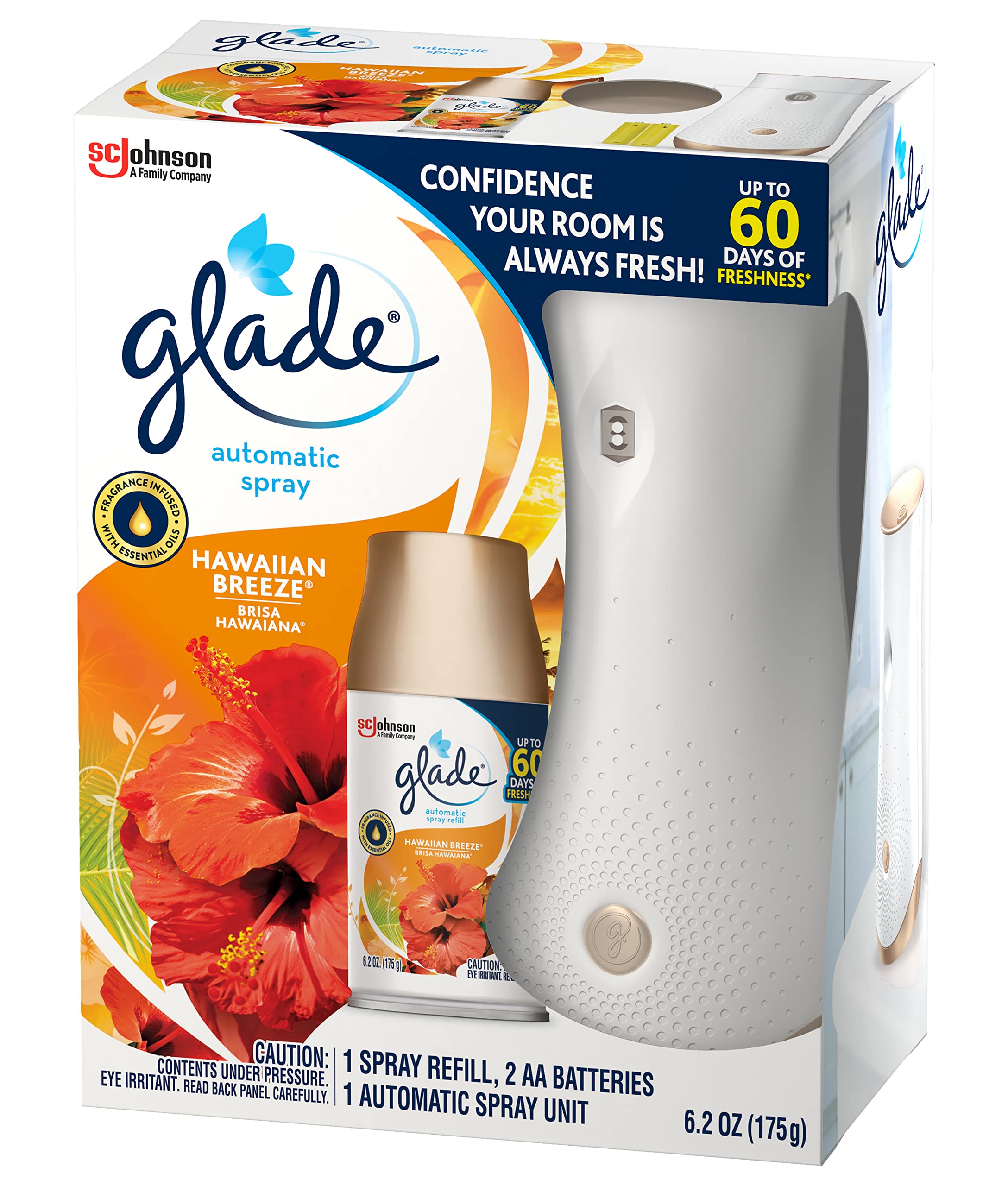 Glade Automatic Spray Air Freshener Hawaiian Breeze Starter (6.2 Oz) (Pack   3), Orange
