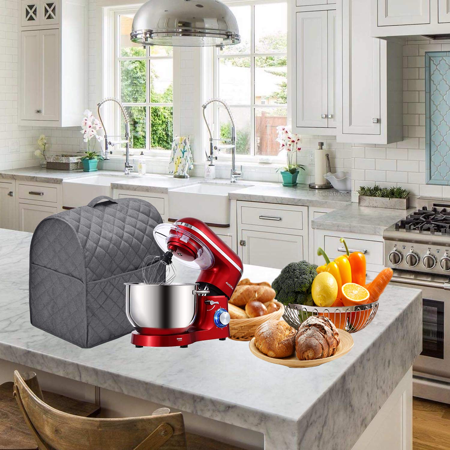 Stand Mixer Dust Cover With 3 Pockets Compatible With Kitchenaid Tilt Head, Easy Cleaning,Can Ironable (Dark Gray, Fits For 4.5