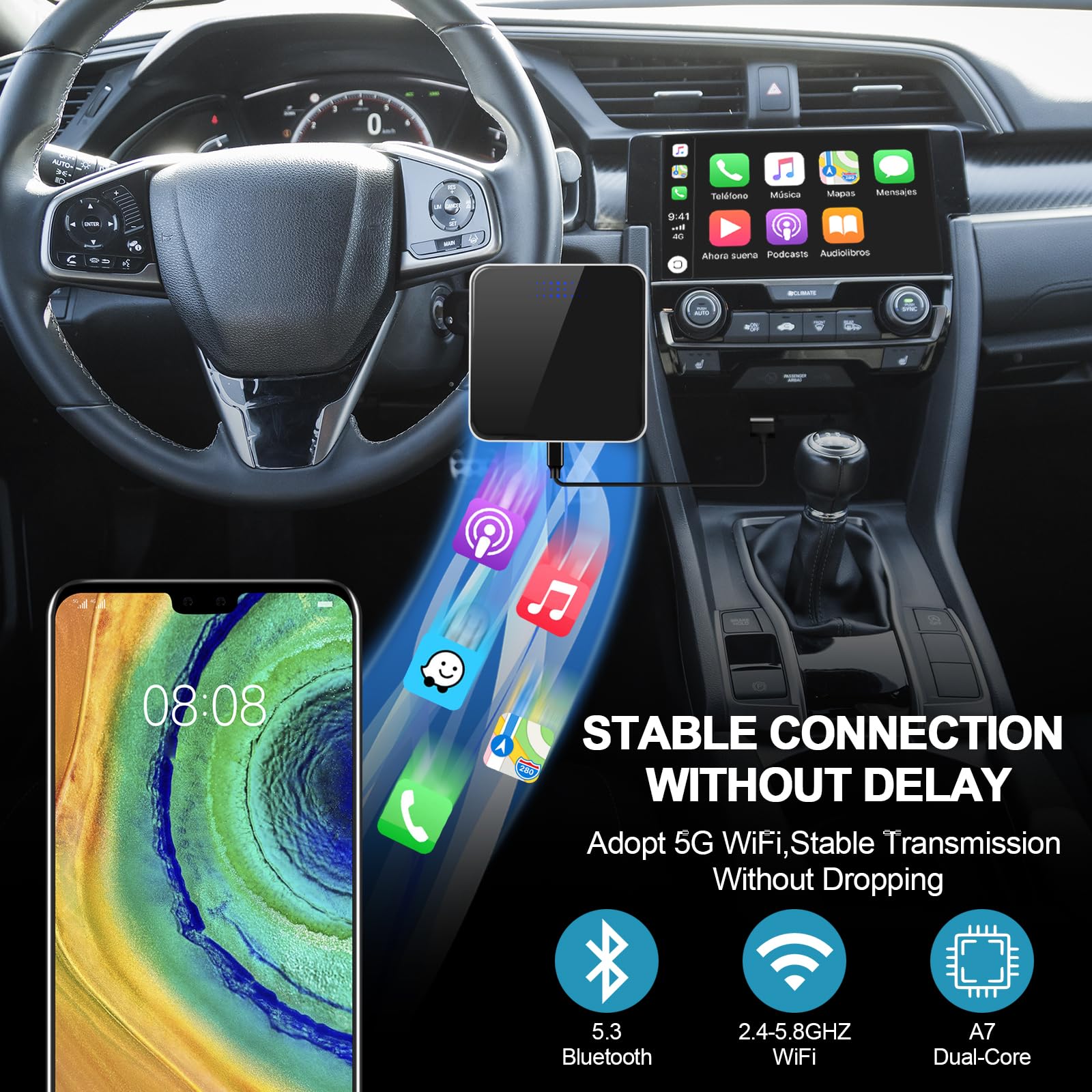 Wireless Carplay Adapter For Apple: Convert Factory Wired To Wireless Carplay Dongle Cars For Iphone & Android Auto   No Latency