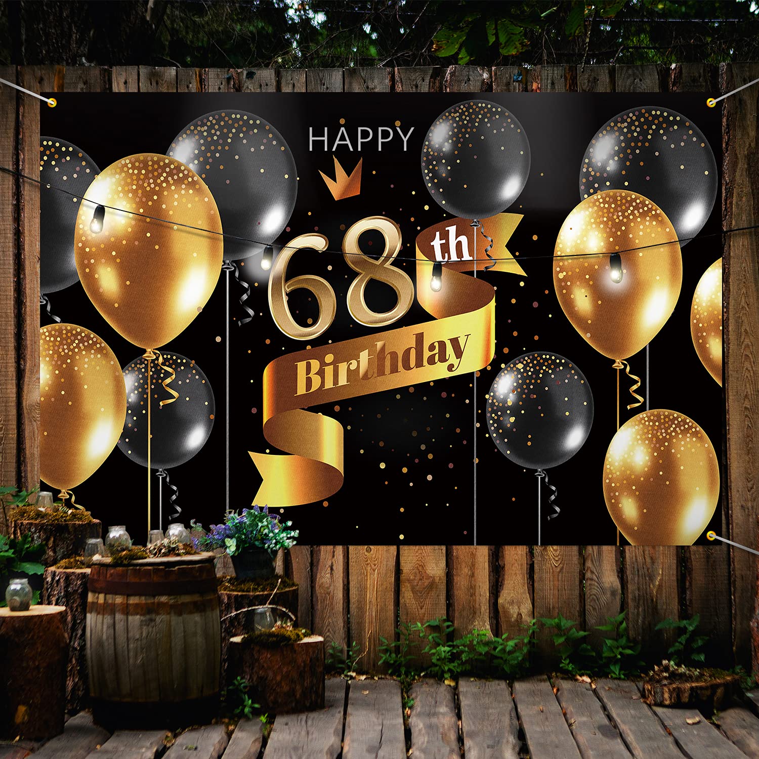 Pakboom Happy 68Th Birthday Backdrop Banner   68 Birthday Party Decorations Supplies For Men   Black Gold 3.9 X 5.9Ft