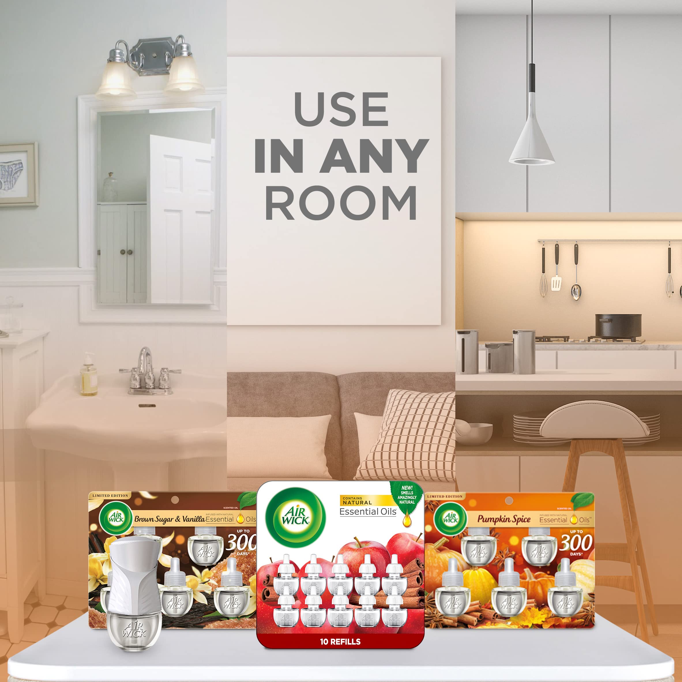 Air Wick Plug In Scented Oil Refill, 5 Ct, Pumpkin Spice, Air Freshener, Essential Oils, Fall Scent, Fall Decor