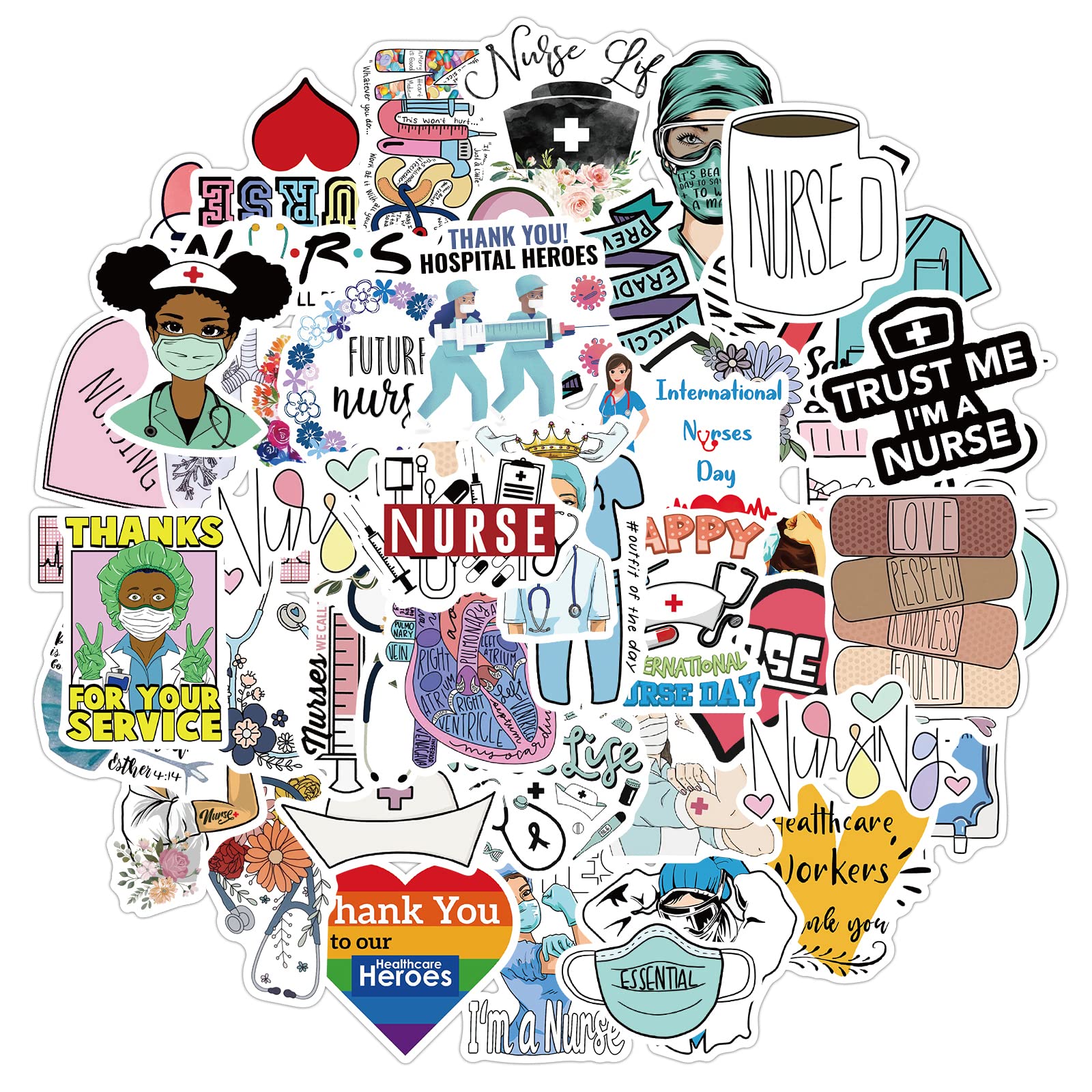 50 Pcs Nurse Stickers, Vinyl Nursing Stickers Decals For Laptops And Water Bottles, Nurse Accessories For Work (Nurse)