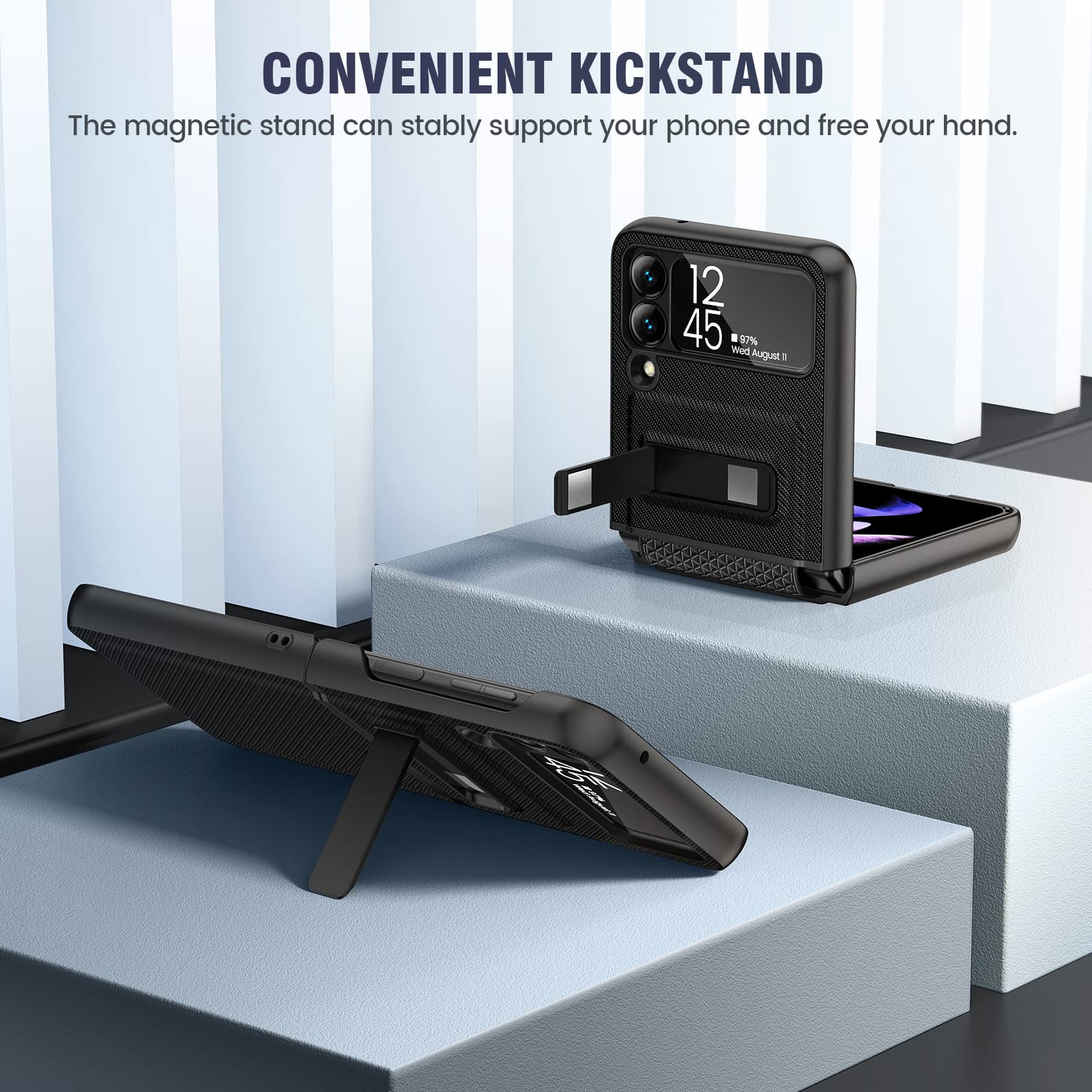 Caka Compatible For Galaxy Z Flip 3 5G Kickstand Case, Z Flip 3 Case With Camera Protector Hinge Protection Wireless Charging Co