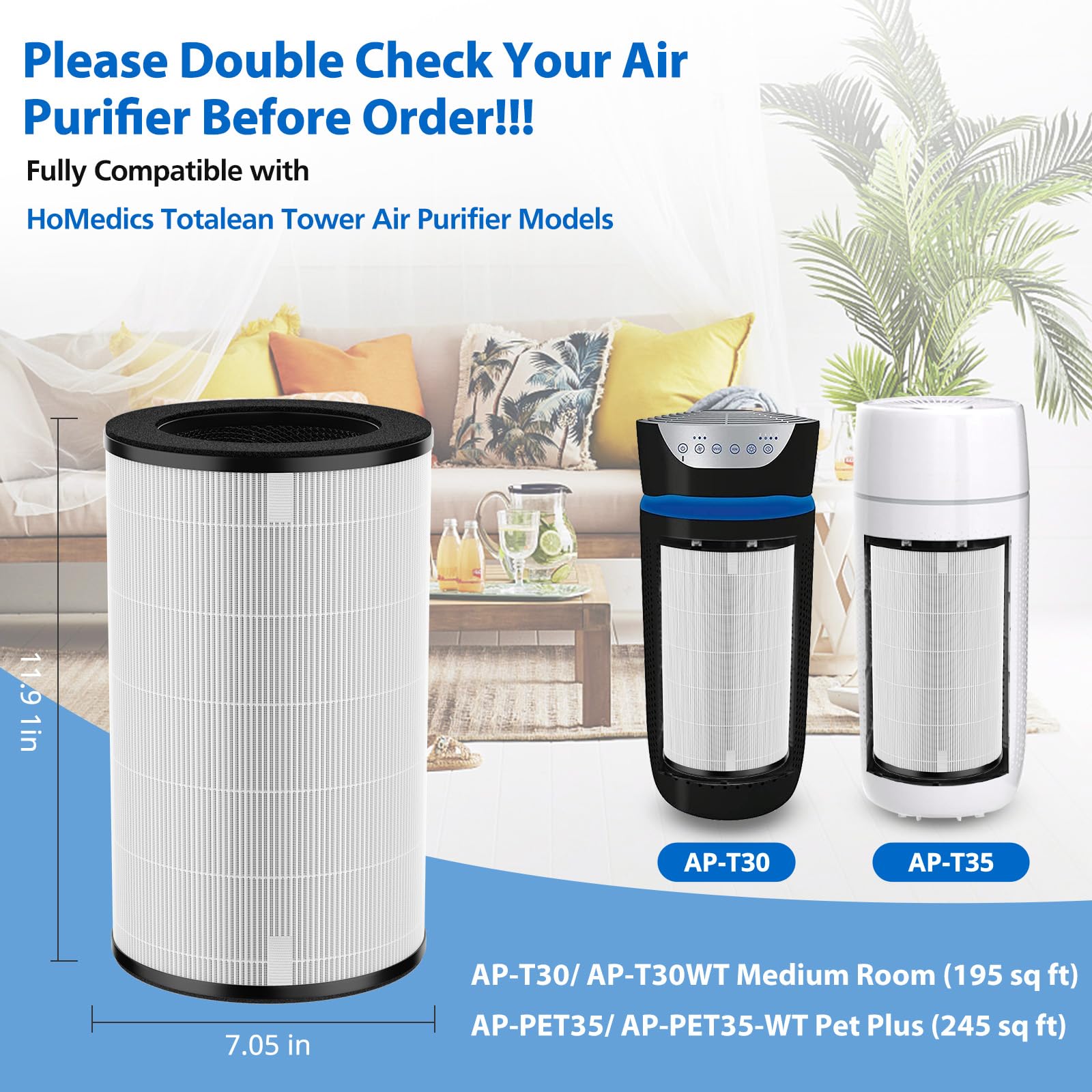 Ap Pet35 Ap T30 Replacement Filter Compatible With Homedics Totalclean Air Purifier Models 5 In 1 Ap T30Fl Ap T30Wt Ap Pet35Fl A