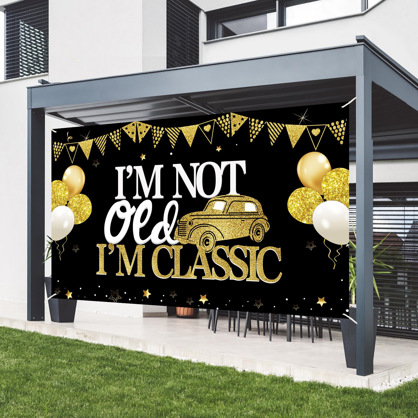 Funny Birthday Decorations For Men I'M Not Old I'M Classic Backdrop,Black Gold Funny Classic Car Happy Birthday Backdrop Party S