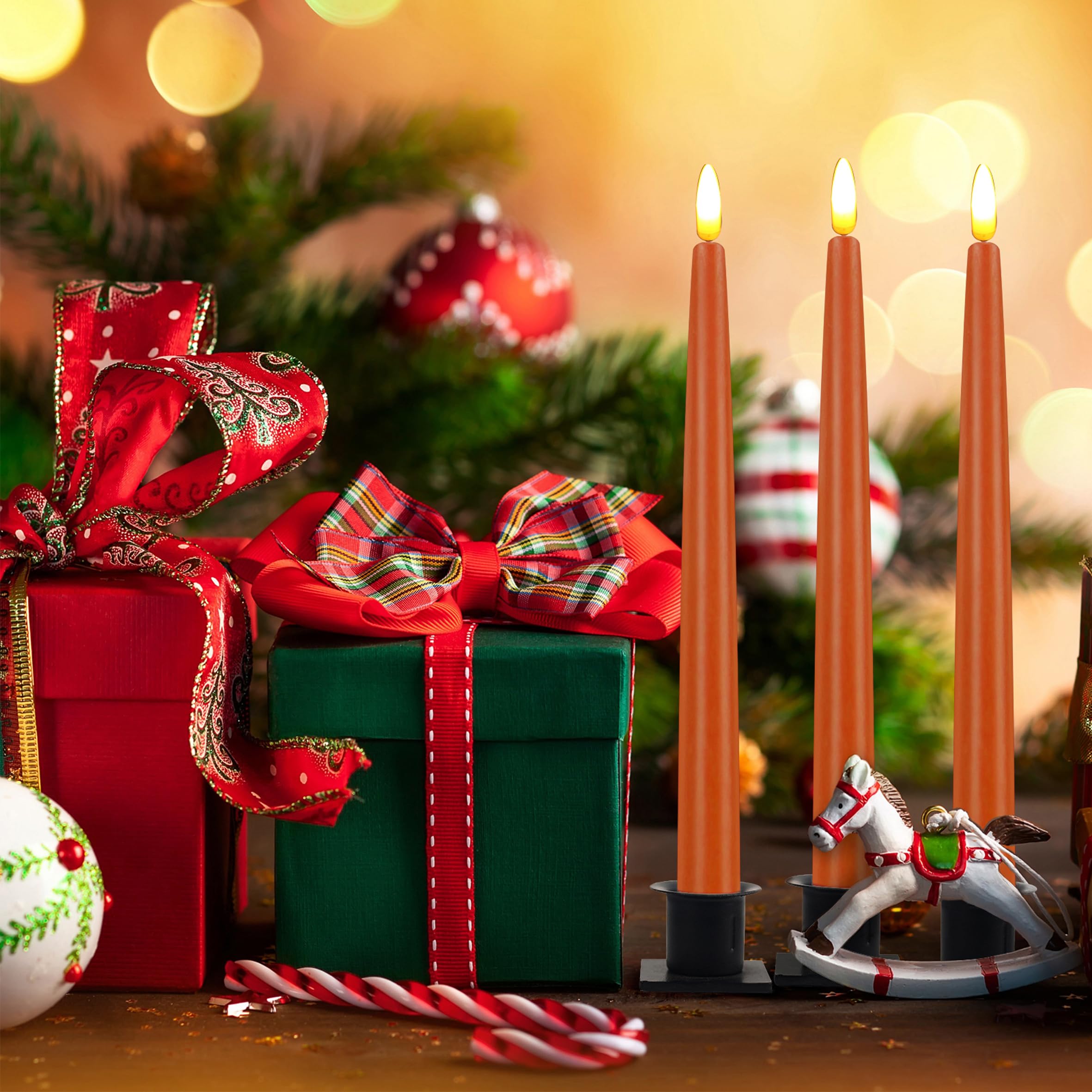 Cvhomedeco. Flameless Taper Candles With 10 Key Remote, Battery Operated Led Flickering 3D Wick Window Candles Real Wax Finished