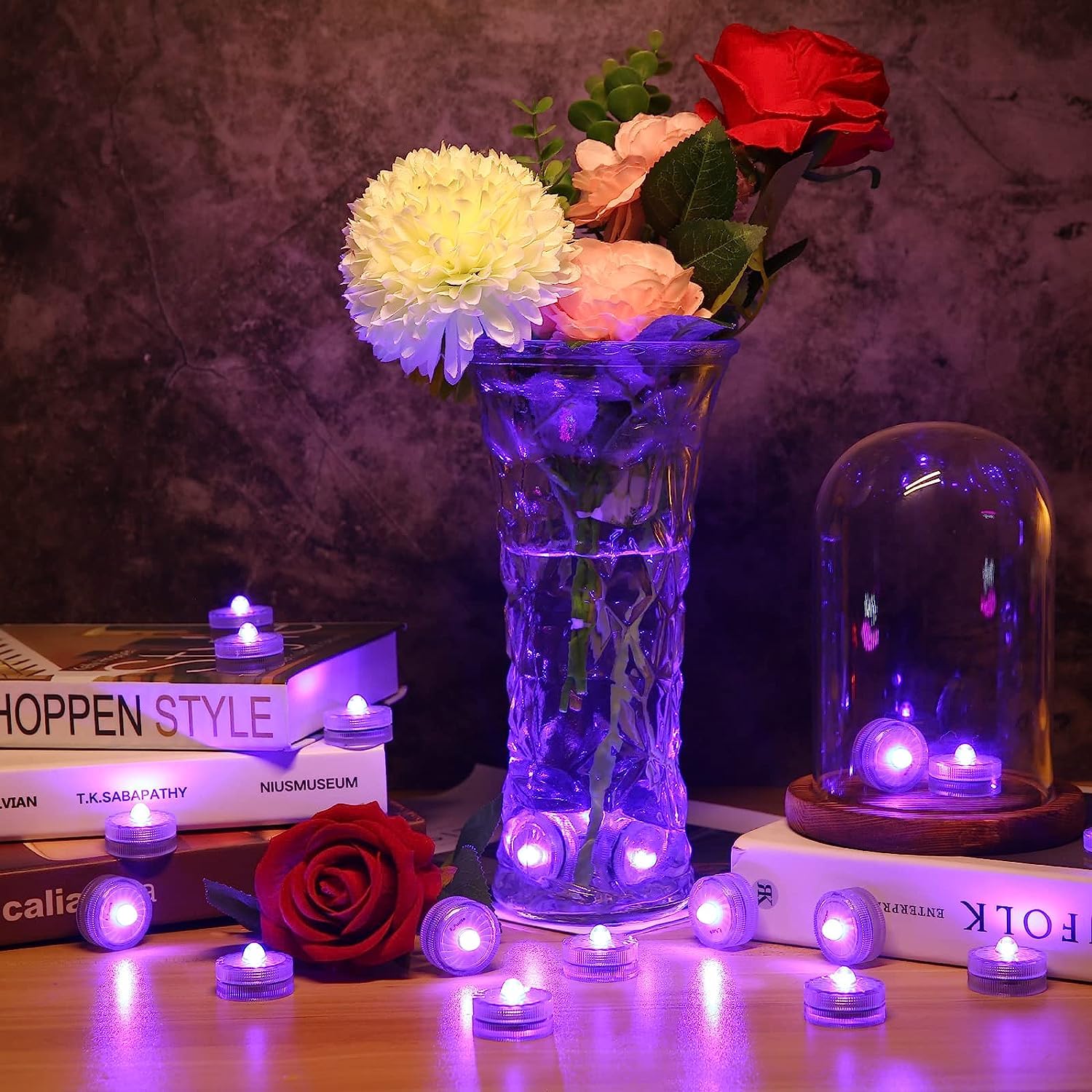 Hl Submersible Led Light,Purple Small Led Light,100 Hours Waterproof Flameless Led Lights Battery Powered For Wedding Home Vase