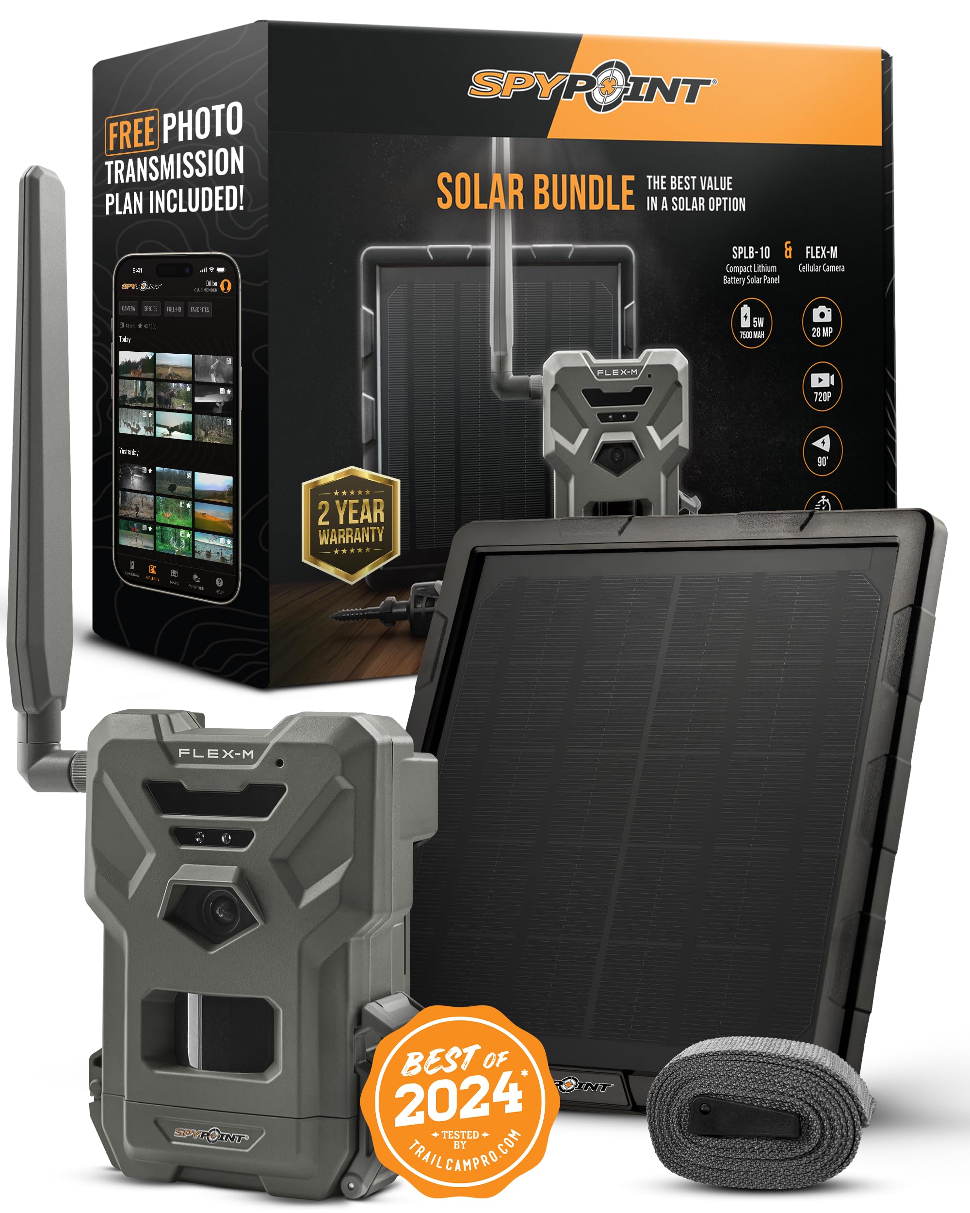 Spypoint Flex M Solar Bundle   Cellular Trail Camera With Solar Panel, Best In Hunting Accessories, No Wifi Needed, Gps, Night V