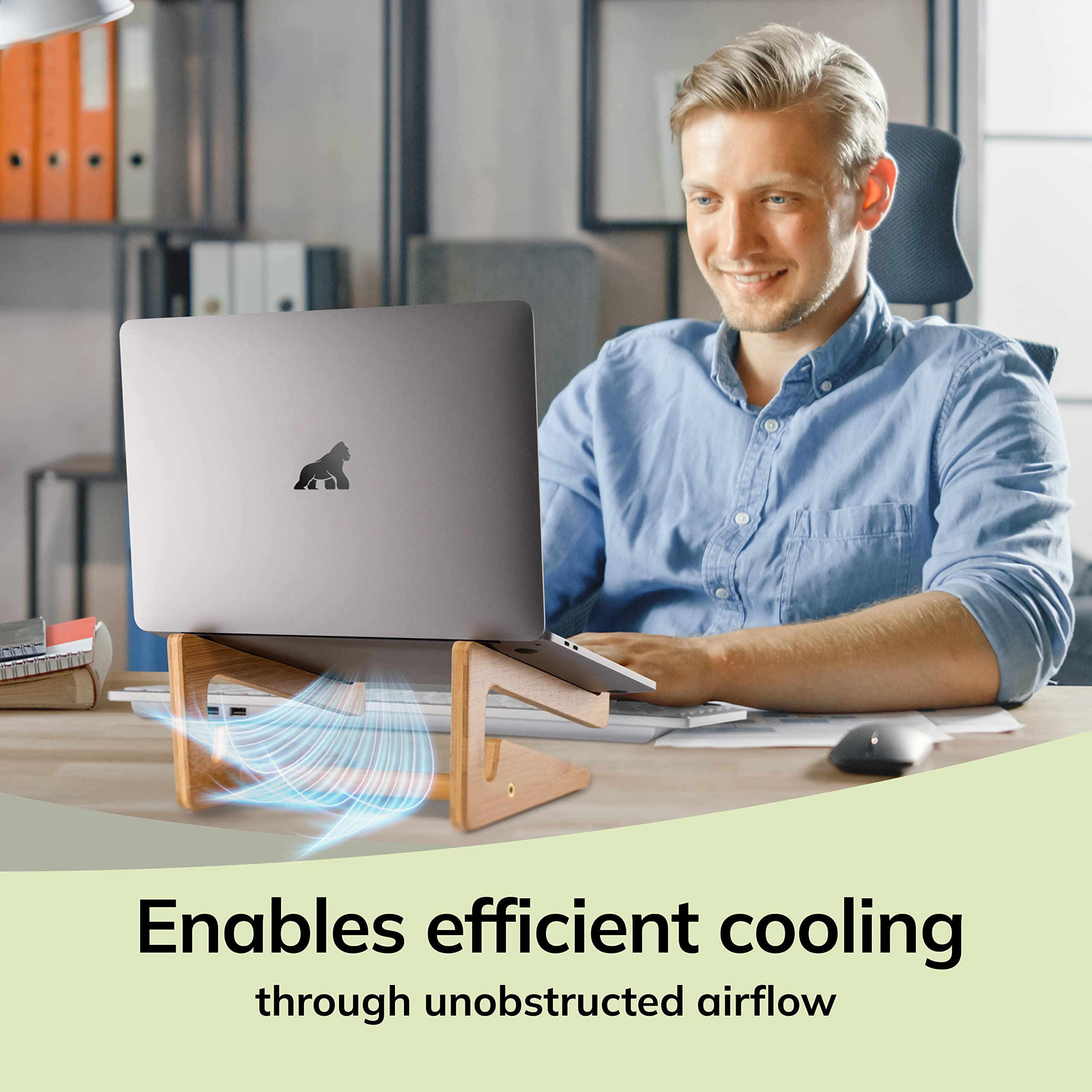 My Fat Gorilla   Wooden Laptop Stand, Wood Computer Stand, Bamboo Laptop Stand Compatible With 10 15'', Universal Laptop Shelf,