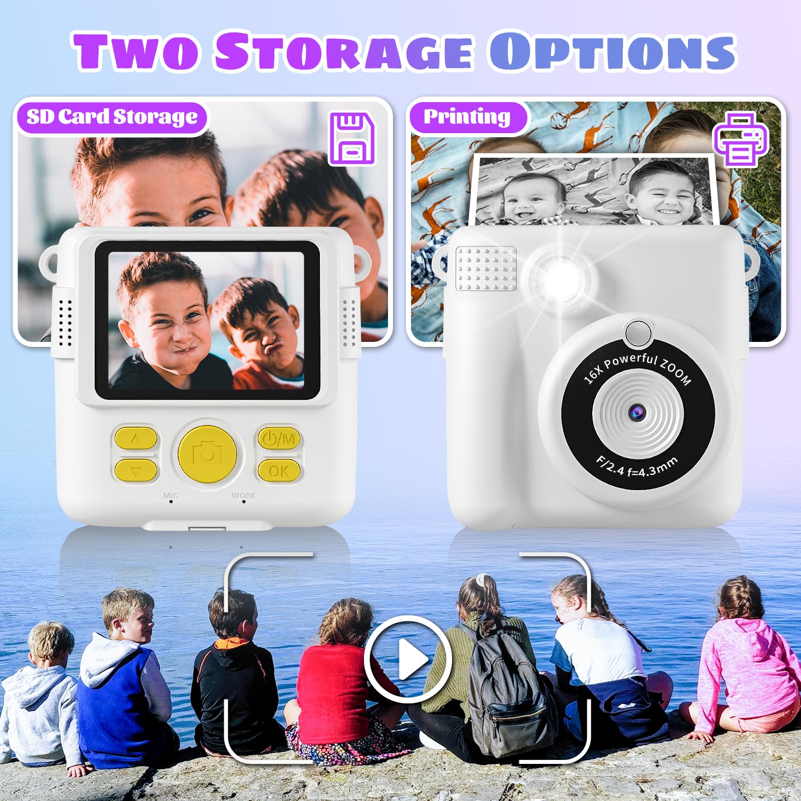 Instant Print Camera, Kids Camera 1080P Hd Digital Camera With 32G Sd Card, 3 Rolls Photo Paper & 6 Color Pencils For Age 6 12 B