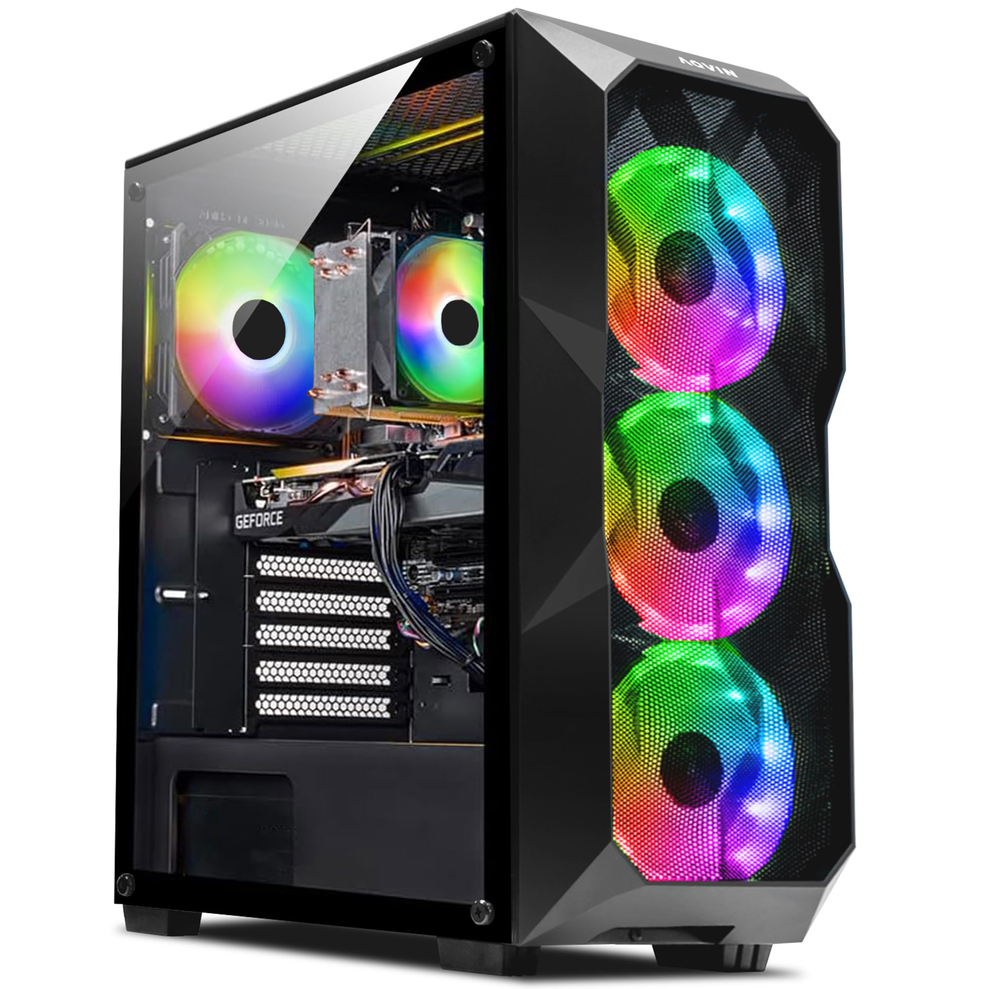 AQVIN Gaming Tower PC - Intel i7, 32GB RAM, 1TB SSD, GTX 1660 6GB, RGB Fans, WiFi, Windows 10 Pro, Black,