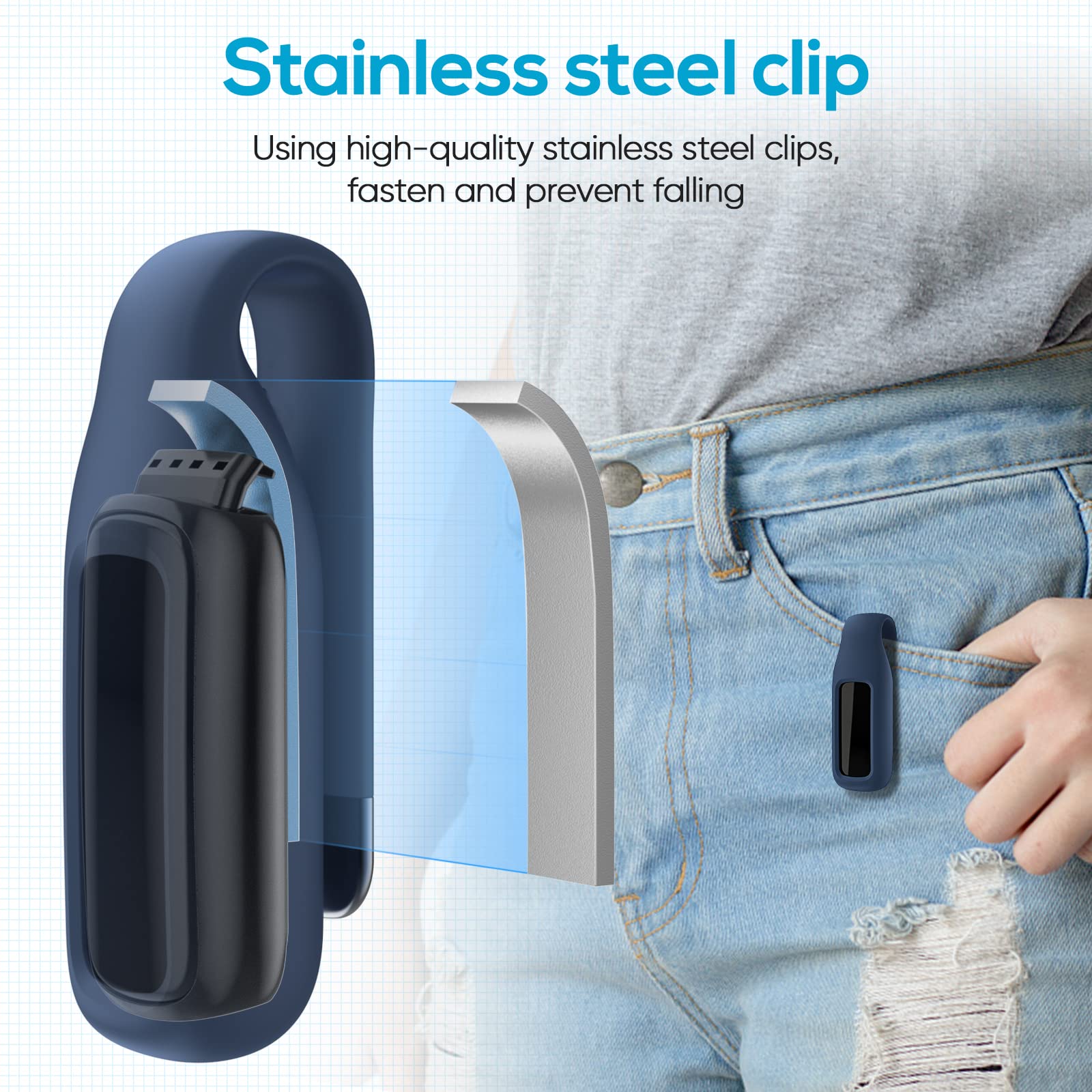 Eeweca 2 Pack Clip For Fitbit Luxe, Clip Holder Compatible With Fitbit Luxe, Black + Midnight Blue