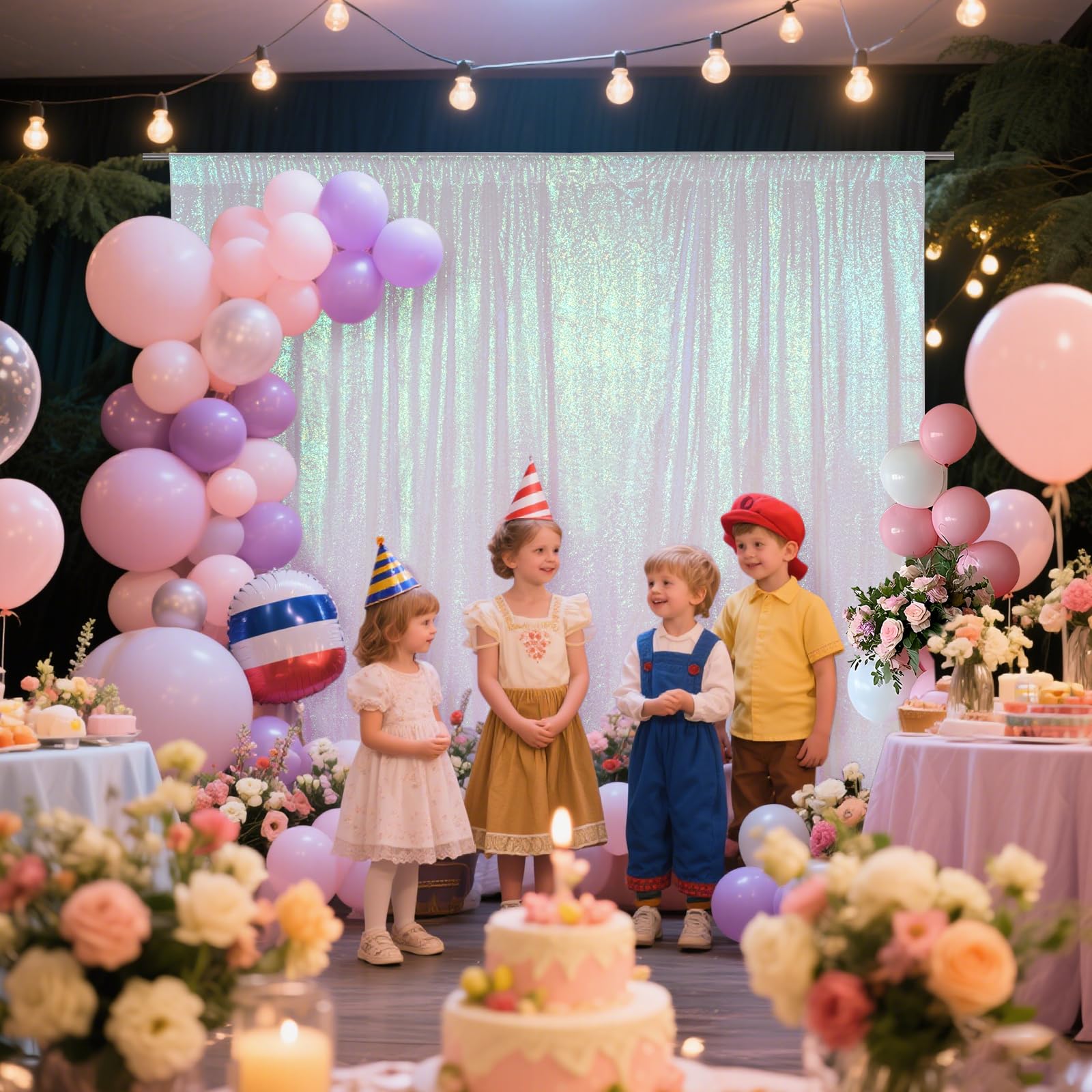 Squarepie Sequin Backdrop Curtain Not See Through Thick Glitter Background For Party 6Ft X 8Ft Iridescent