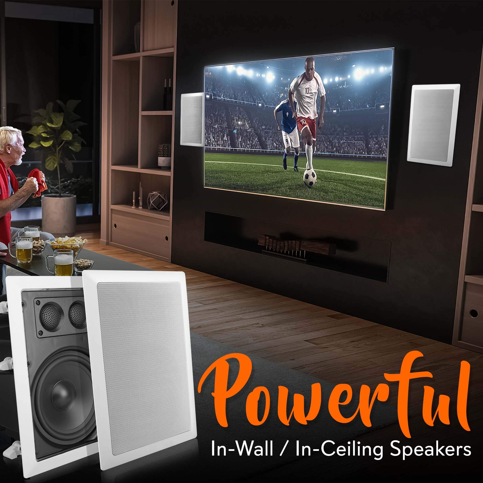 Pyle In-Wall / In-Ceiling Dual 6.5 Enclosed Speaker Systems, 2-Way Flush Mount Stereo Speakers (Pair),White