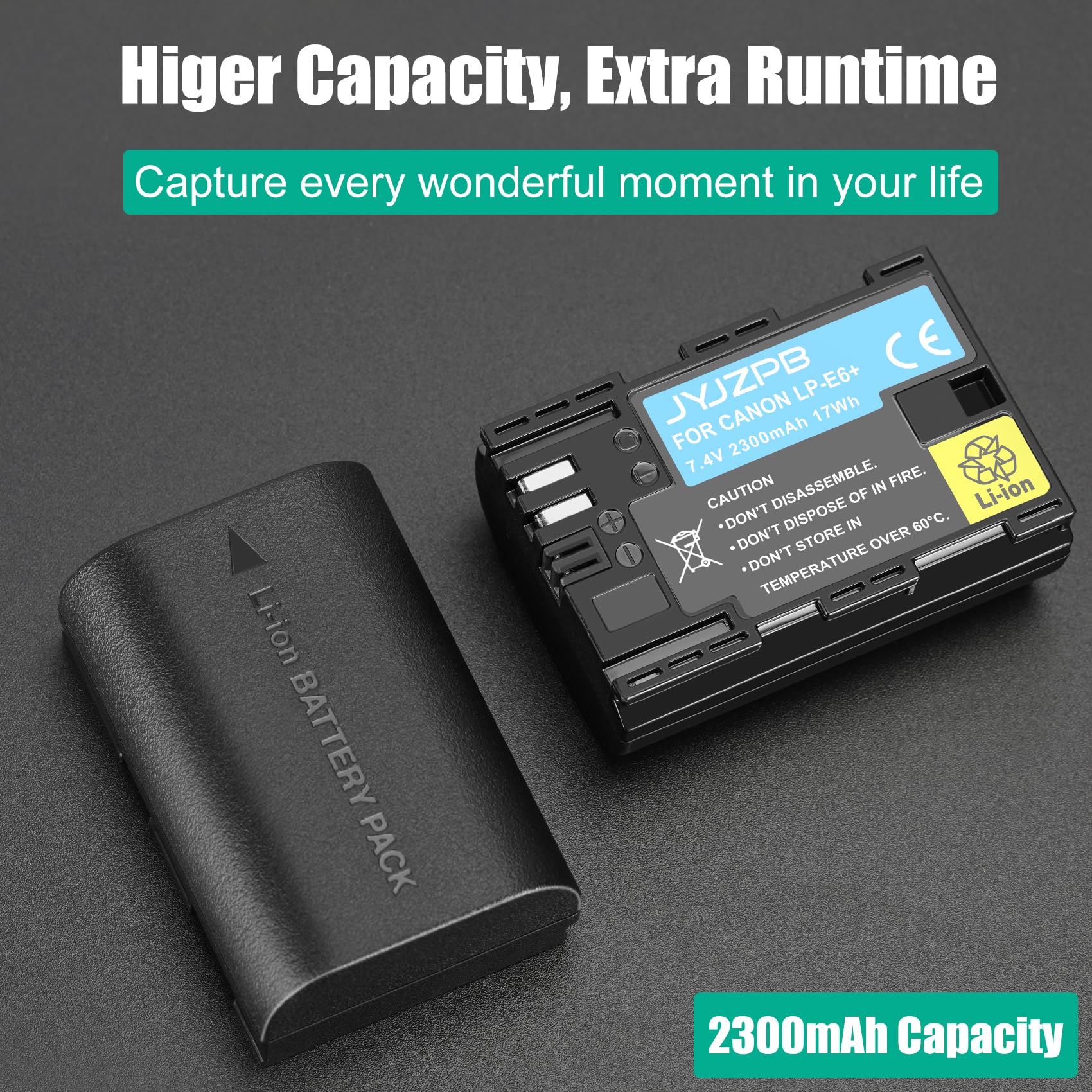 Jyjzpb 2 Pack Lp E6N Batteries And Lp E6 Battery Charger Case Fit For Canon Eos R, Eos R5, Eos 90D, Eos 60D, 70D, 80D, 5D Ii, 5D