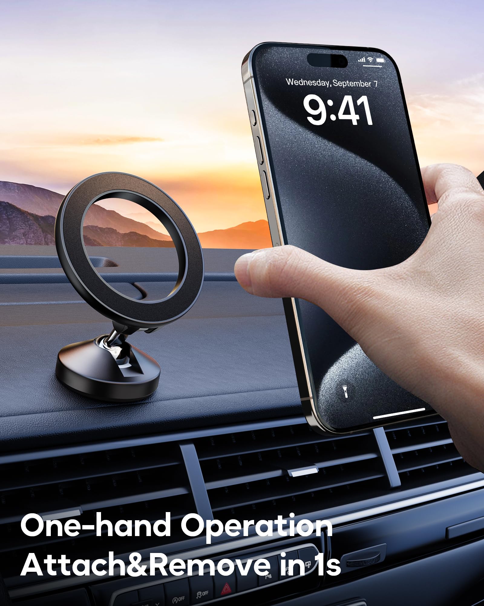 For Magsafe Car Mount Dashboard [360All-Metal Foldable] Magnetic Phone Holder For Car Dash [Strongest Magnets & 3M Adhesive] Han