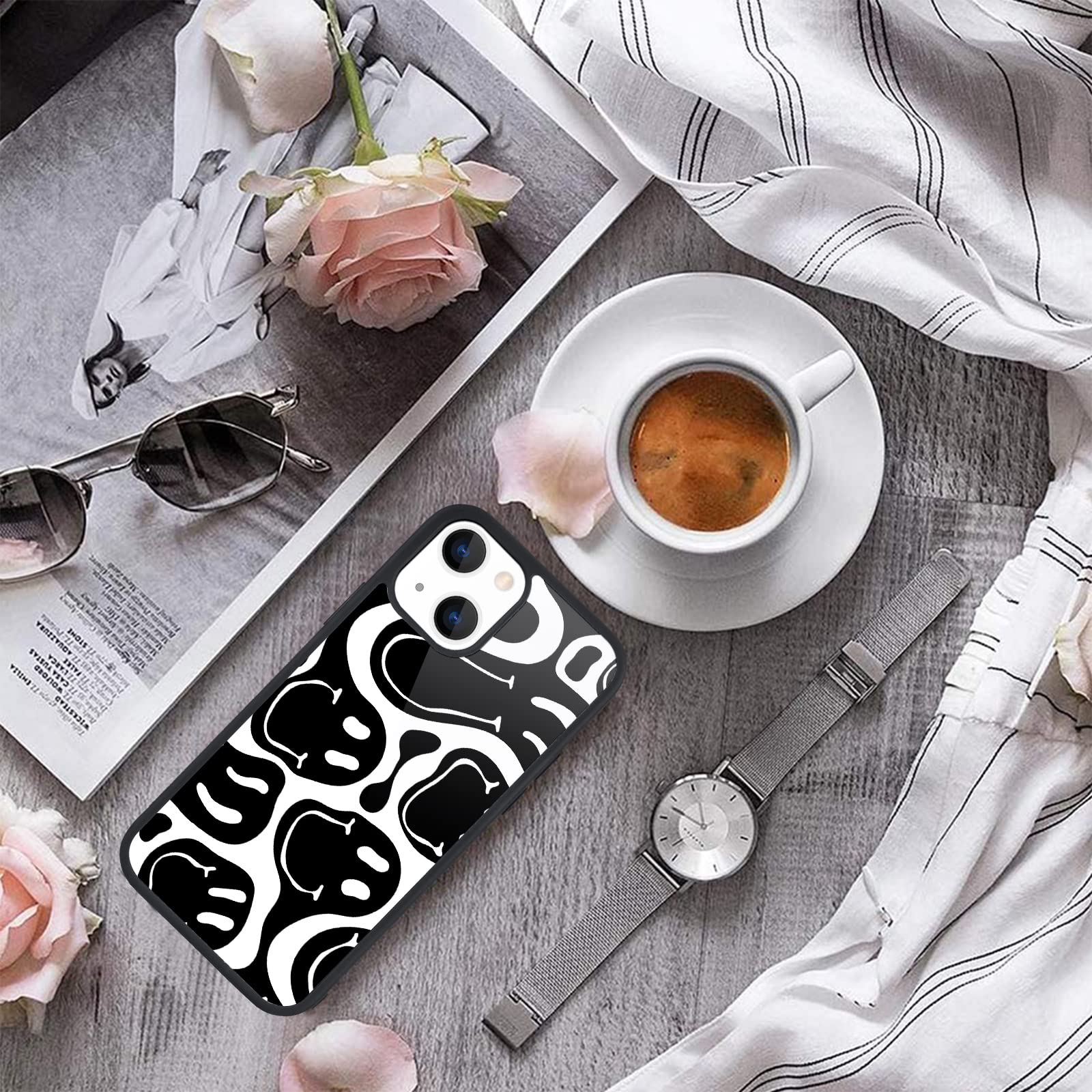 Maycari Compatible With Iphone 13 Pro Max Case For Children Women Smile Face Design, Hard Back With Black Funny Cute Cool Art Pa