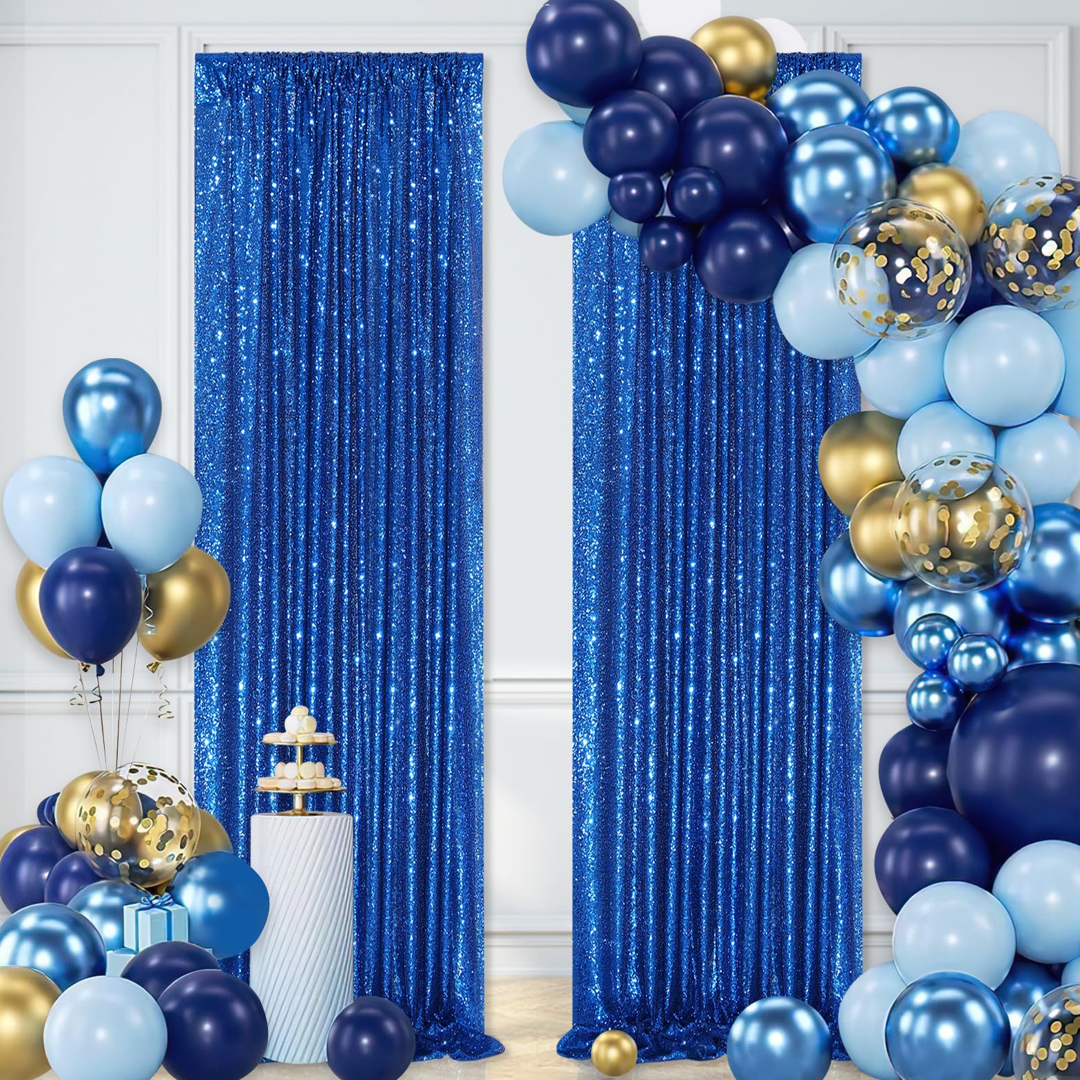 4 Pack Royal Blue Curtains 2Ftx8Ft Sequin Backdrop Drapes For Birthday Wedding Party Photo Backdrop Decorations