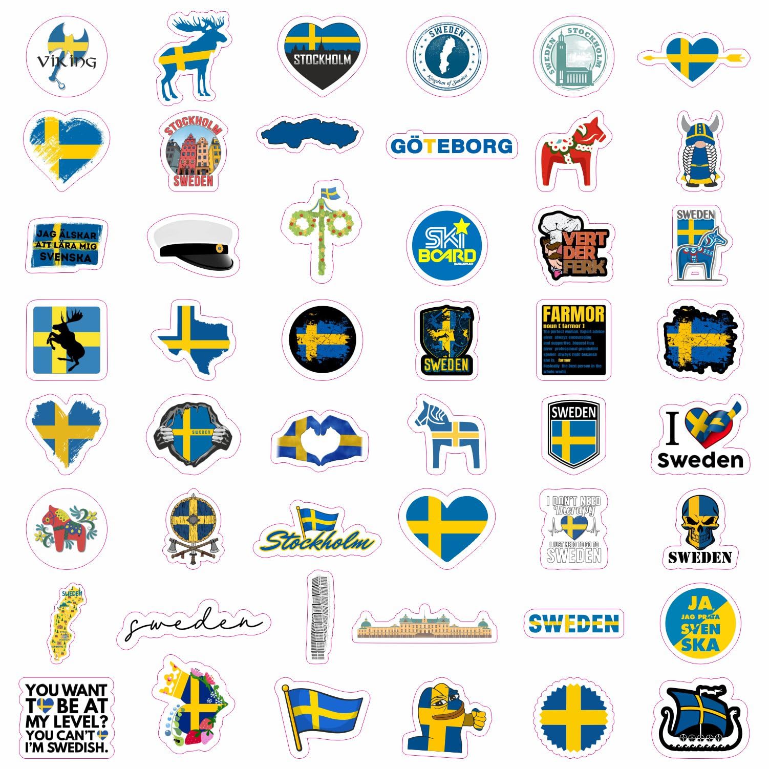 Swedish Stickers For Water Bottle And Laptop   Nordic Party Favors & Decorations, Waterproof Vinyl Swedish Decals, Sweden Flag A