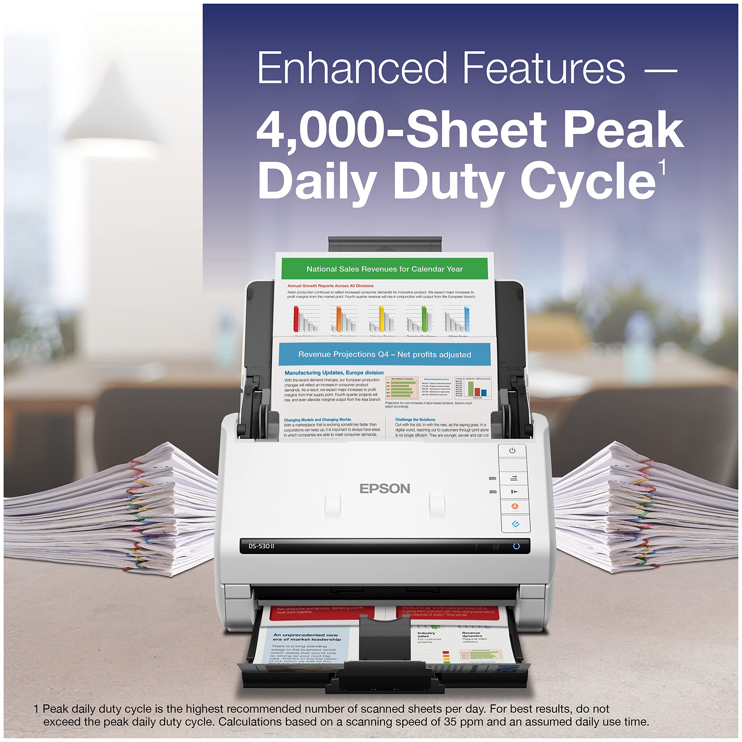 Epson Ds 530 Ii Color Duplex Document Scanner For Pc And Mac With Sheet Fed, Auto Document Feeder (Adf)