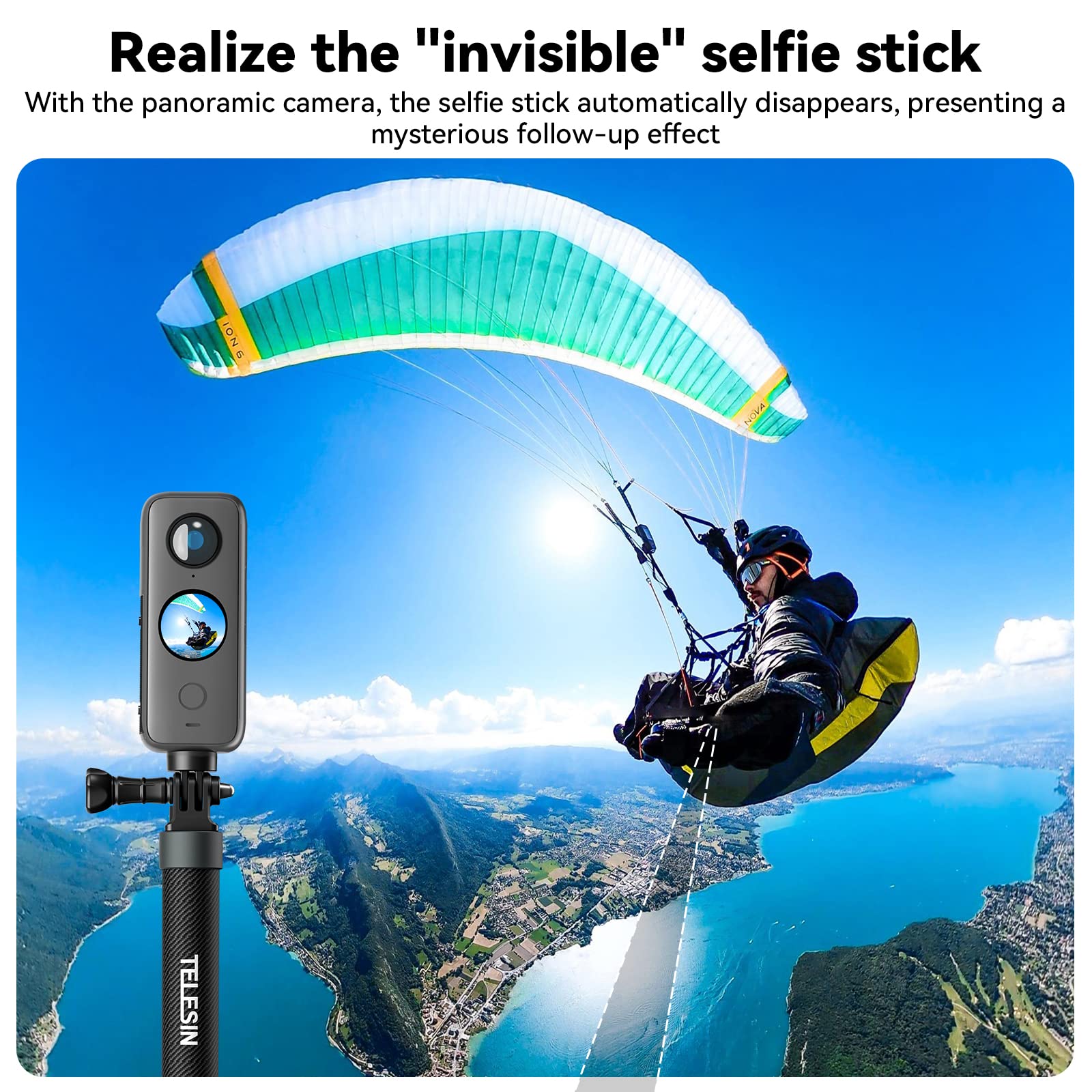 Telesin G3 Invisible Selfie Stick For Gopro Insta360 (120Cm/47.2'), Waterproof Carbon Fiber Extension Pole For Gopro 13 12 11 10 9 8 Insta 360 X3 X4 Go 3 Ace Pro 2 Dji Action 3 4 5 Osmo Pocket 3