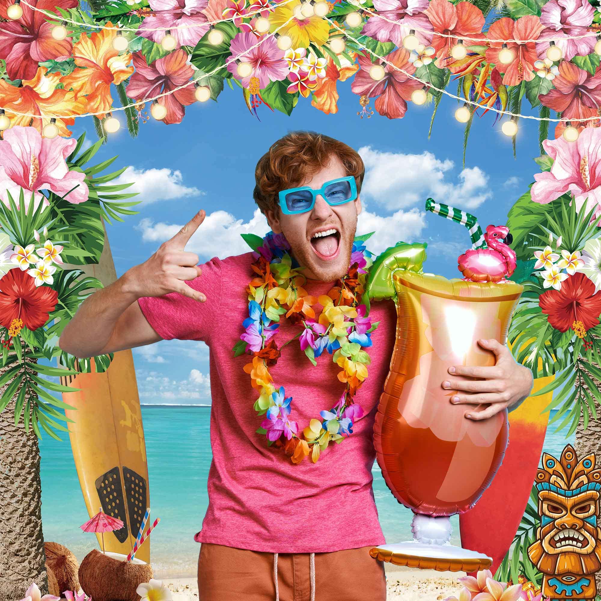 Livucee 5X7Ft Summer Hawaiian Beach Backdrop For Photography Tropical Flower Luau Hawaiian Party Decorations Aloha Blue Sky Ocea