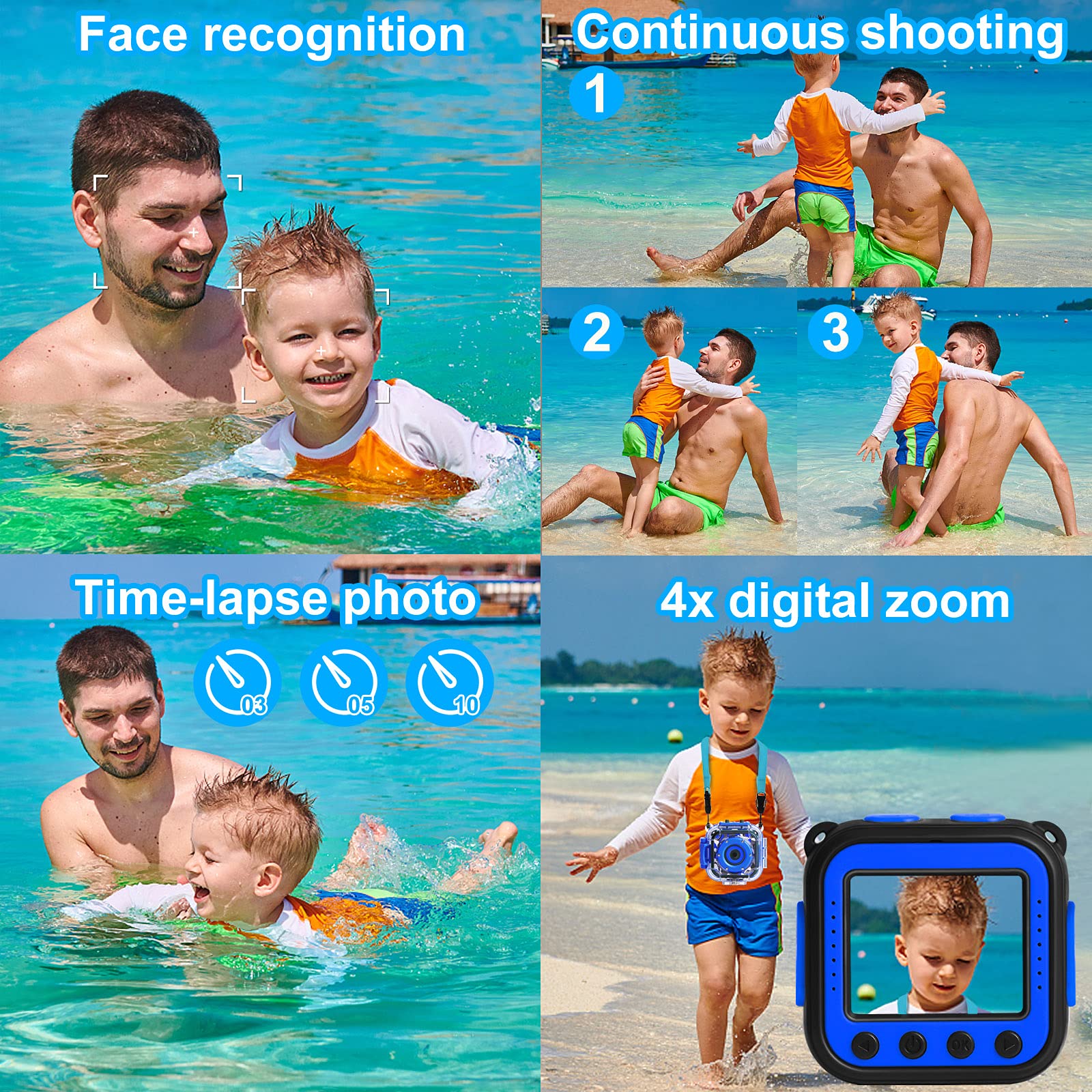 Prograce Kids Waterproof Camera For Boy Toys   Gifts For Boy Waterproof Digital Camera Underwater Video Camera For Kids Age 3 14 Year Old Birthday Presents With 32Gb Card