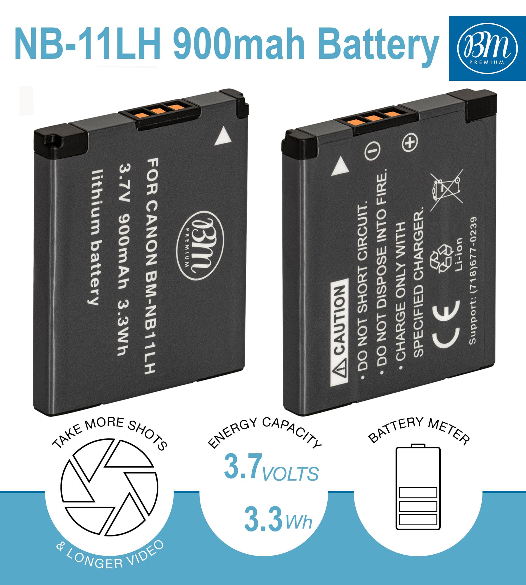 BM Premium NB-11LH Batteries & Charger for Canon Elph 110-190, SX400-420 Cameras