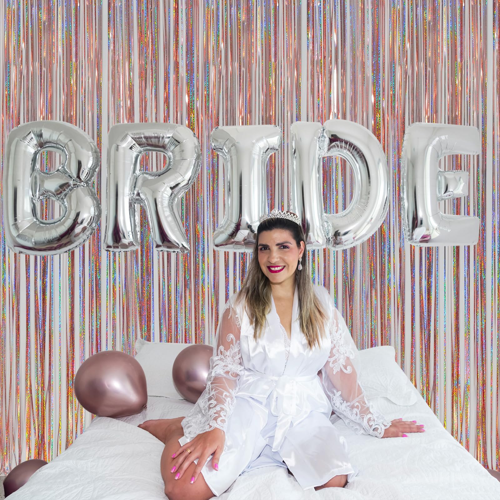 Melsan Rose Gold Foil Fringe Curtains Party Decorations   3.2 X 8 Ft Tinsel Curtain Party Photo Backdrop For Girls Women Birthda