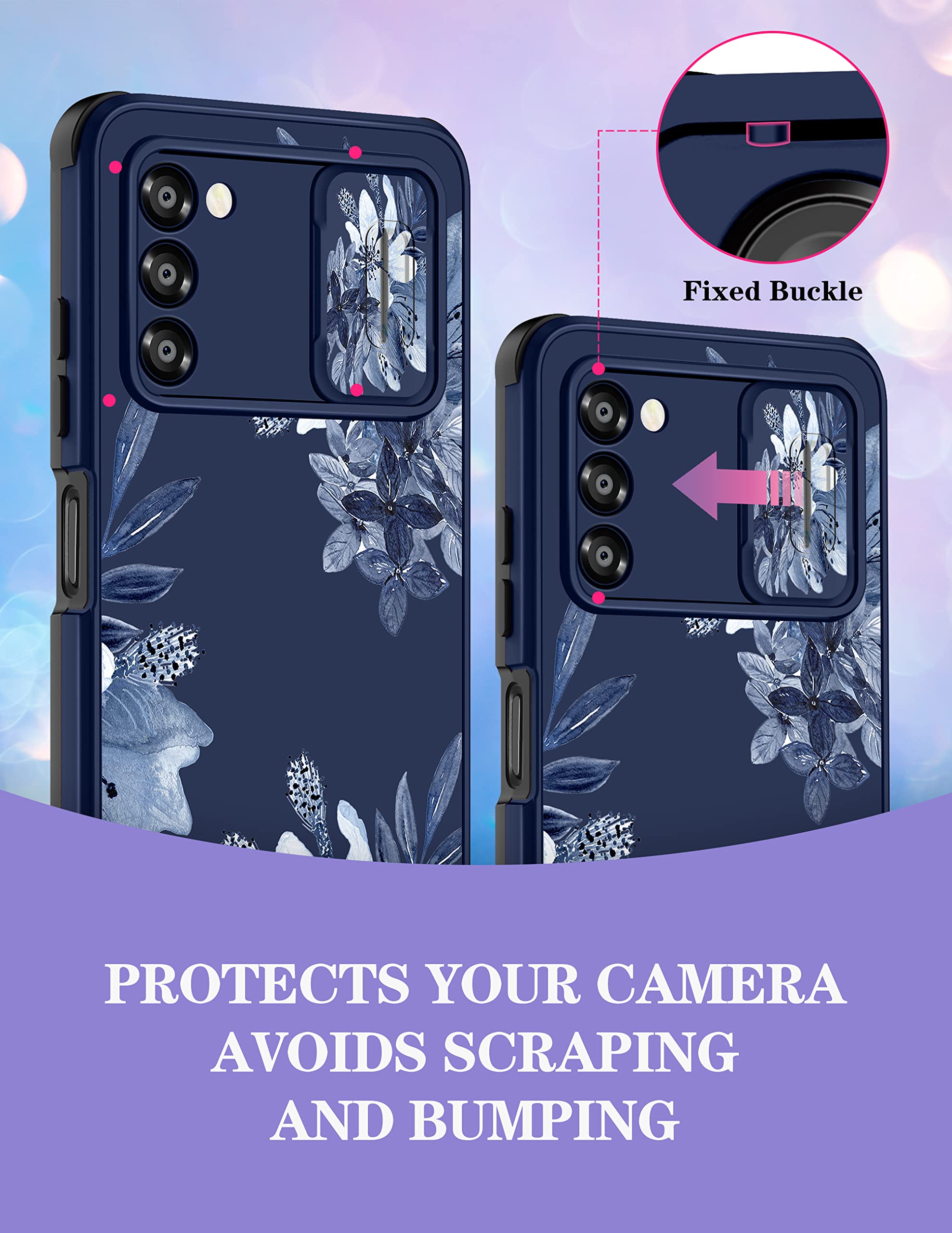 Goocrux For Samsung Galaxy A03S Case Flower For Women Girls Cute Floral Girly Aesthetic Phone Cover Pretty Blue Flowers Unique D