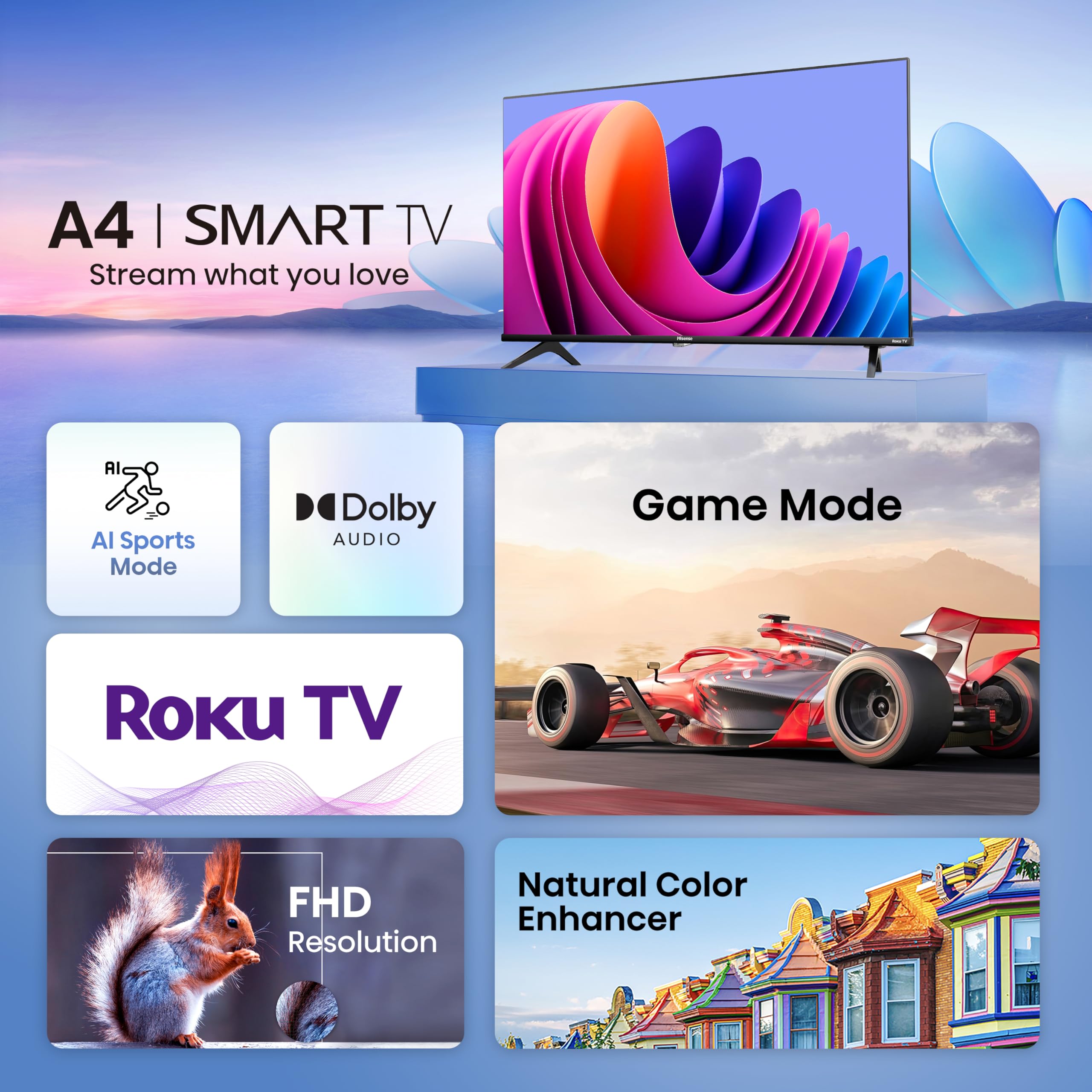 Hisense 40 Inch Class A4 Series Fhd 1080P Smart Roku Tv With Alexa Compatibility (40A4Nr, 2024 Model)   Dolby Audio, Slim Bezel