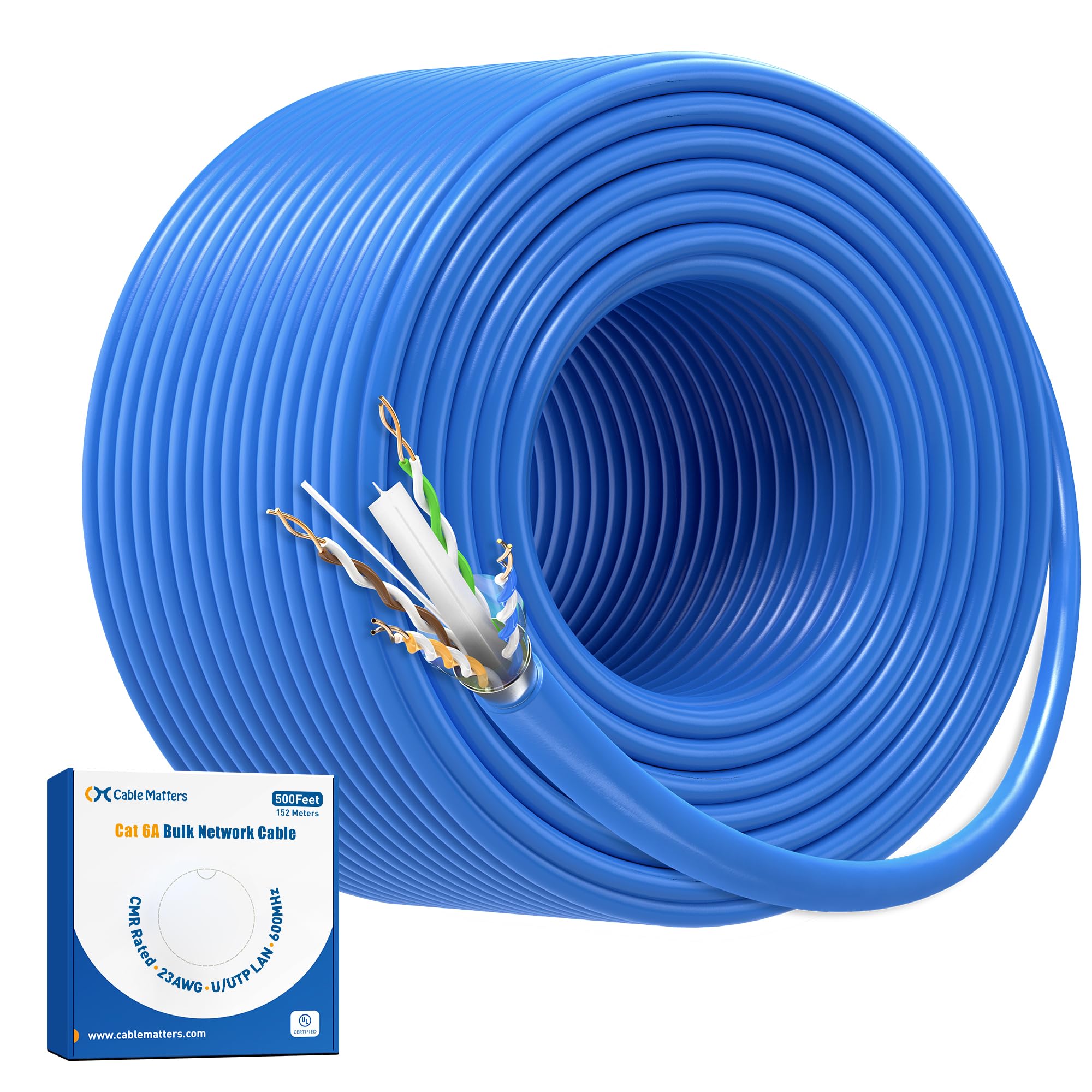 Cable Matters [UL Listed] 10Gbps 23AWG CMR Cat 6A Cable, 500ft, Blue
