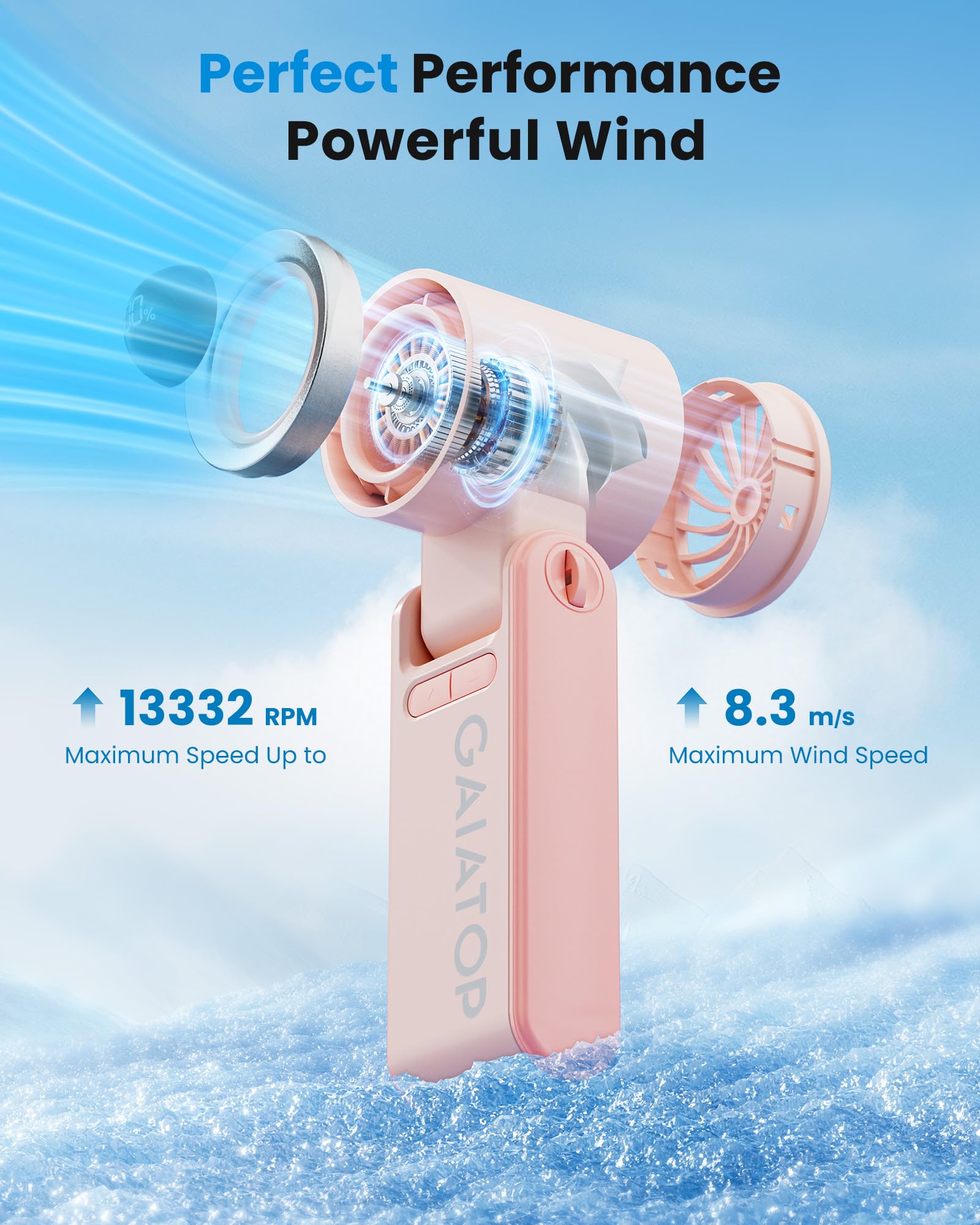 Gaiatop Portable Handheld Mini Fan, 21 Working Hours 6 Speeds, Rechargeable Battery Operated, 180 Foldable With Led Display, Sma