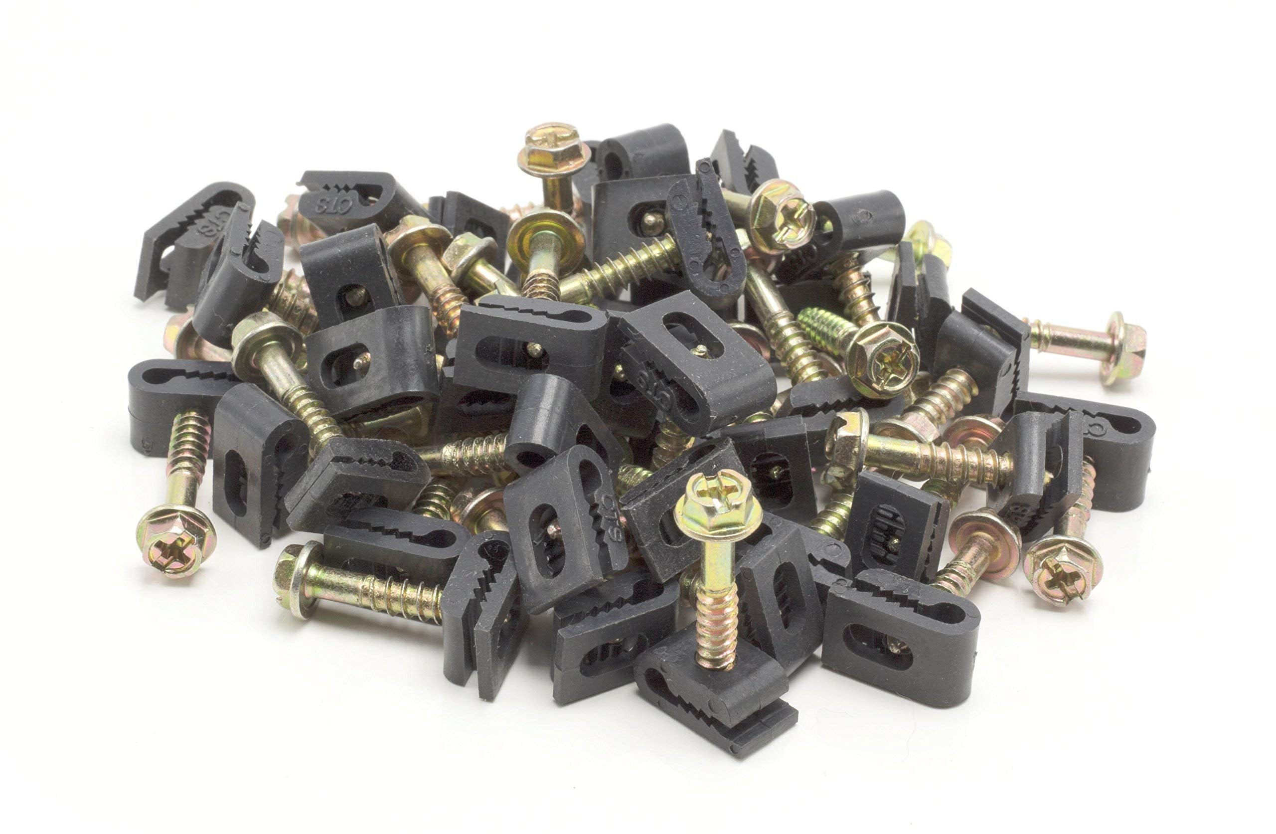 THE CIMPLE CO Mini Wire Cable Clips 1/10in (3mm) Screw Fastener Plastic Black 50 Pack