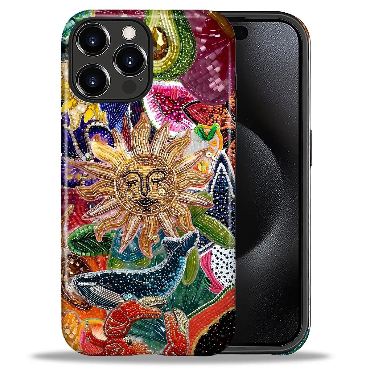 Goodsprout for iPhone 16 Pro Case,Hybrid 2-Layer Hard Shell + Silicone Protective Case -Resistant Shockproof- Retro Collage Sun 