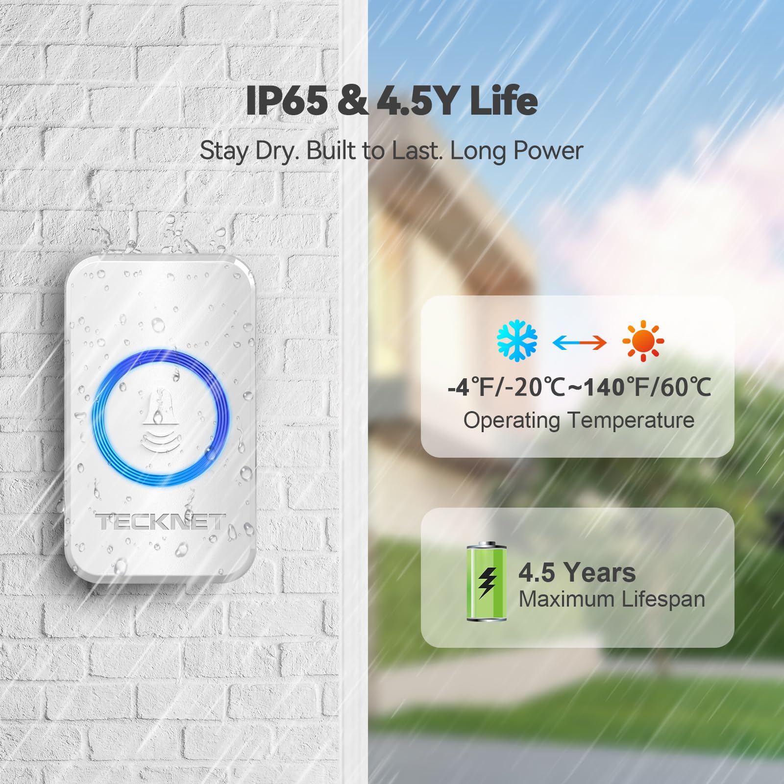 Tecknet Wireless Doorbell, 0 120Db Door Bell, 1300 Ft Wireless Range, Ip65 Waterproof Classroom Doorbell, 60 Chimes & 5 Volume L