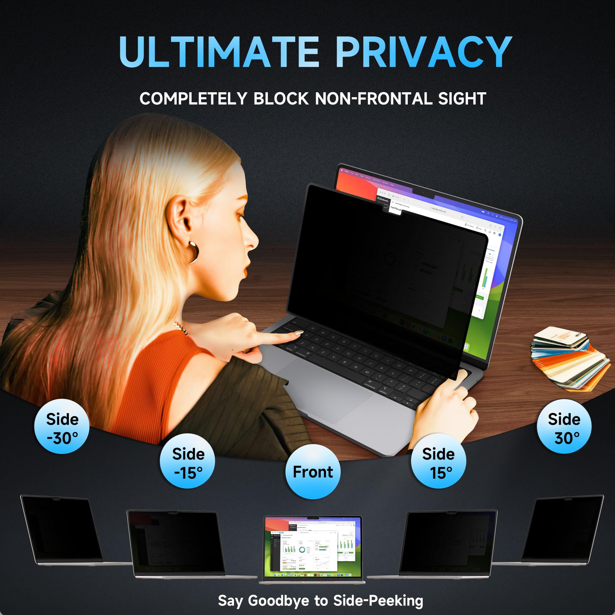 Mamol Privacy Screen For Macbook Pro 16 Inch (2021 2023, M1, M2, M3)   A2991 A2485 A2780, Magicsuction Removable Vacuum Adsorpti