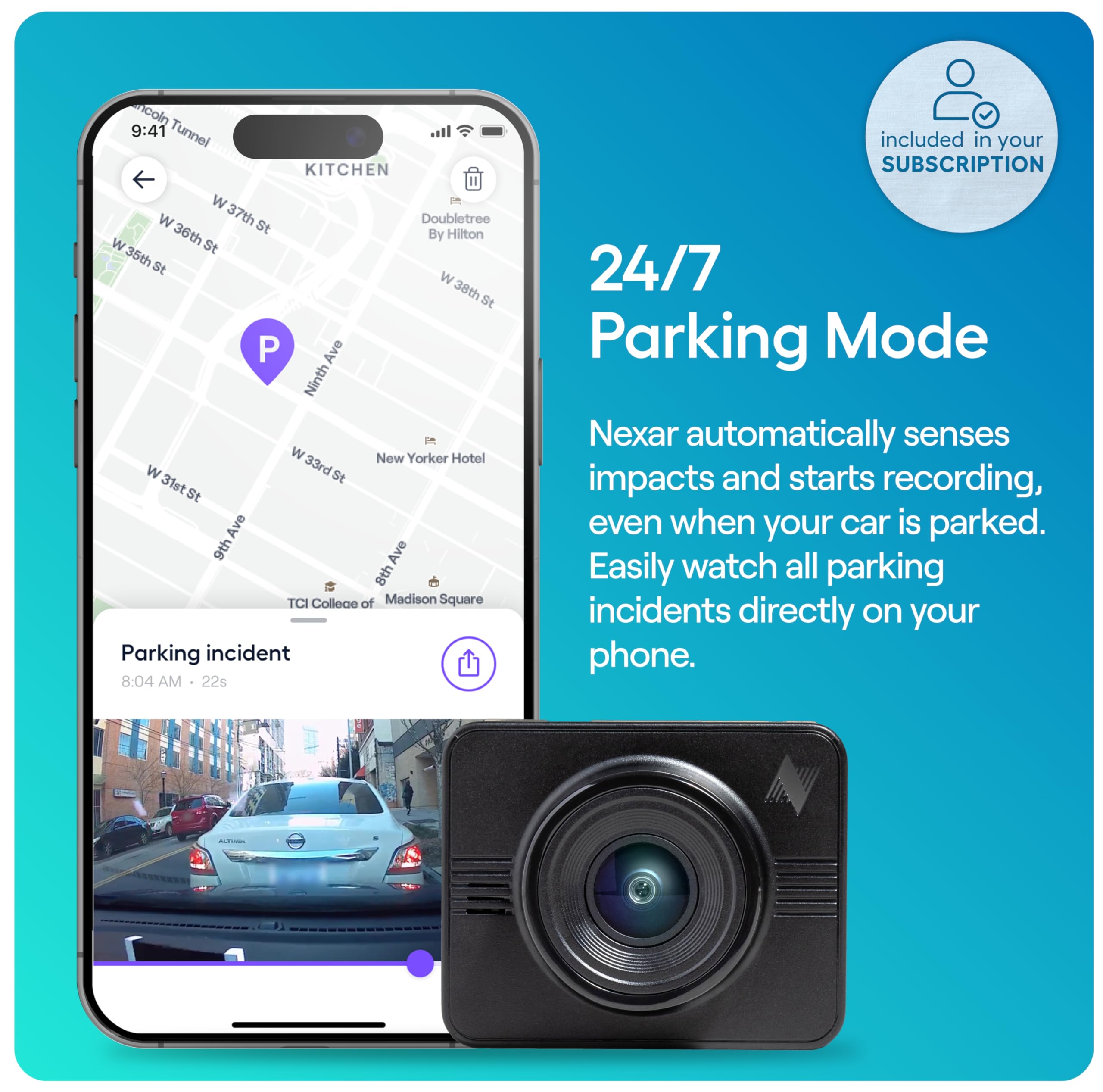 Nexar Beam Gps Dash Cam   1 Year Nexar App Subscription Included   Unlimited Cloud Storage, Drive Recordings, Parking Mode, Nigh