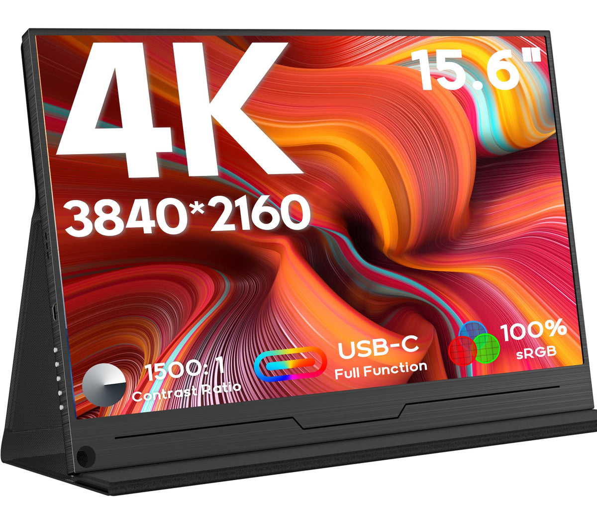 Zscmalls 4K Portable Monitor, 15.6'' 3840 * 2160 Laptop Extended Monitor, 1500:1 100% Srgb Usb C Hdmi Portable Gaming Monitor Hd