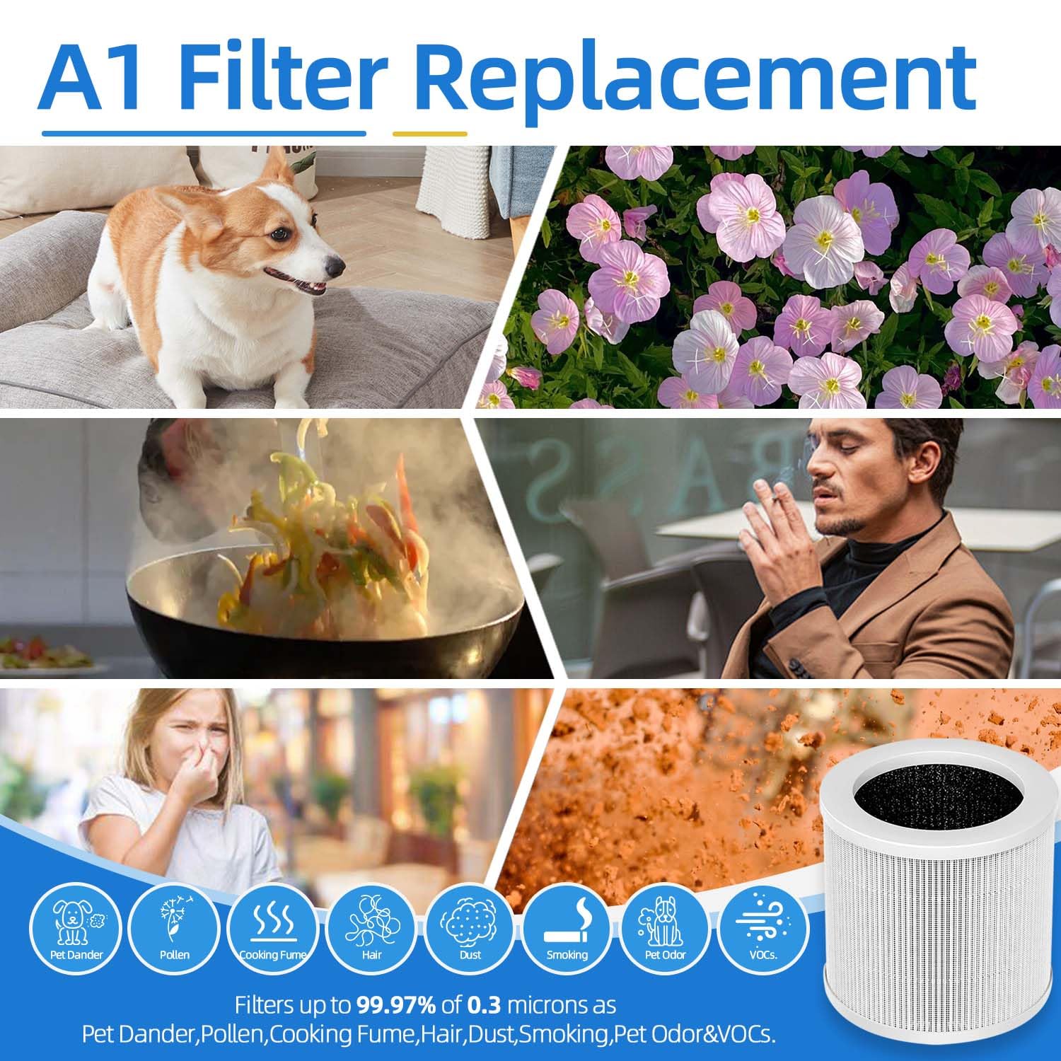 2 Pack A1 Replacement Filter Compatible With Vewior Air Pu Rifier Hqkj 80,Hqsc 50,Koios Hqkj 50 Air Purifier,Ameifu Ap01W,True H