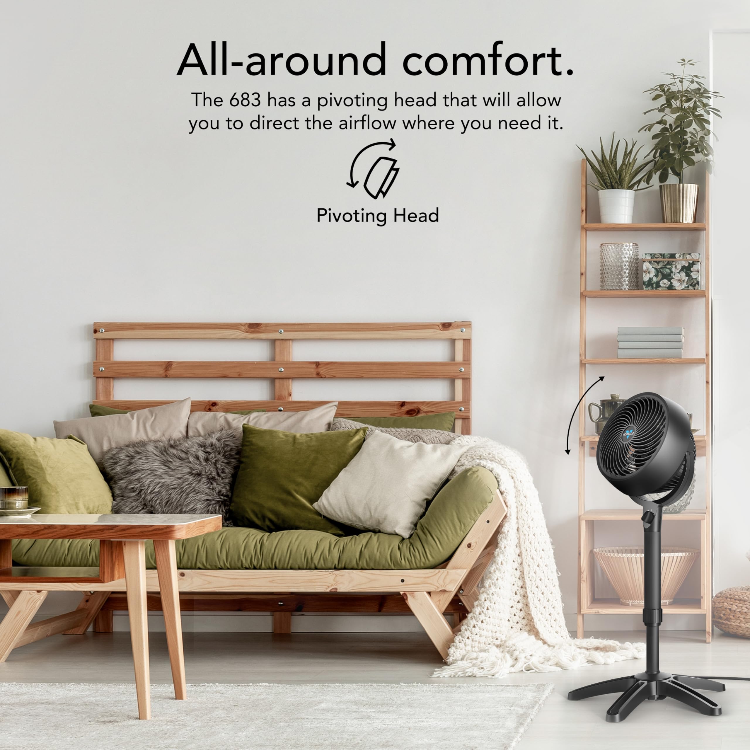 Vornado 683 Medium Pedestal Whole Room Air Circulator Fan, 3 Speed Control, Adjustable Standing Height, 32 To 38 Inches, Black
