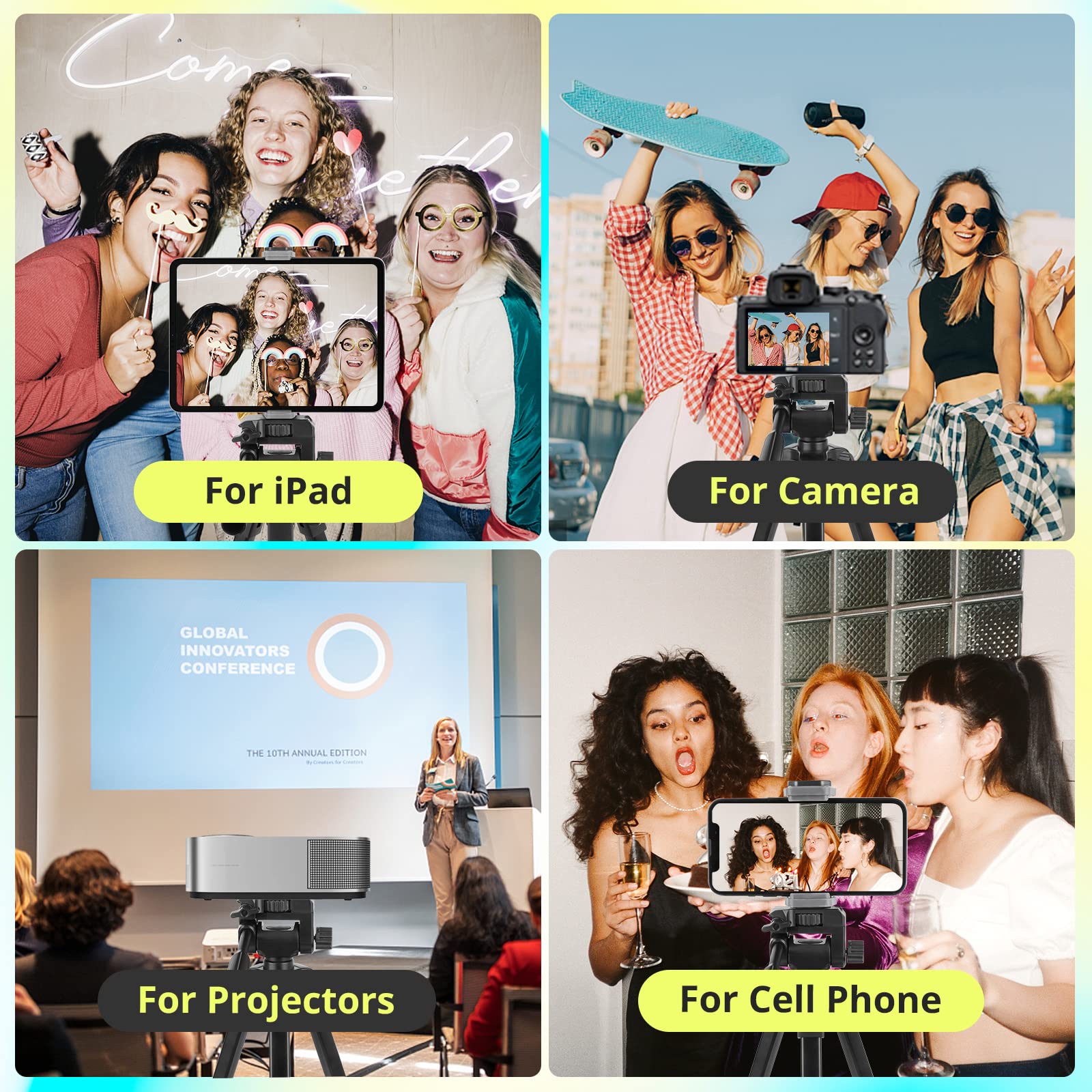 Sensyne 64' Camera Tripod Stand, Versatile Phone & Ipad Tripod With Wireless Remote And 2 In 1 Phone Holder For Selfie/Video Recording/Photo/Live Stream/Vlog