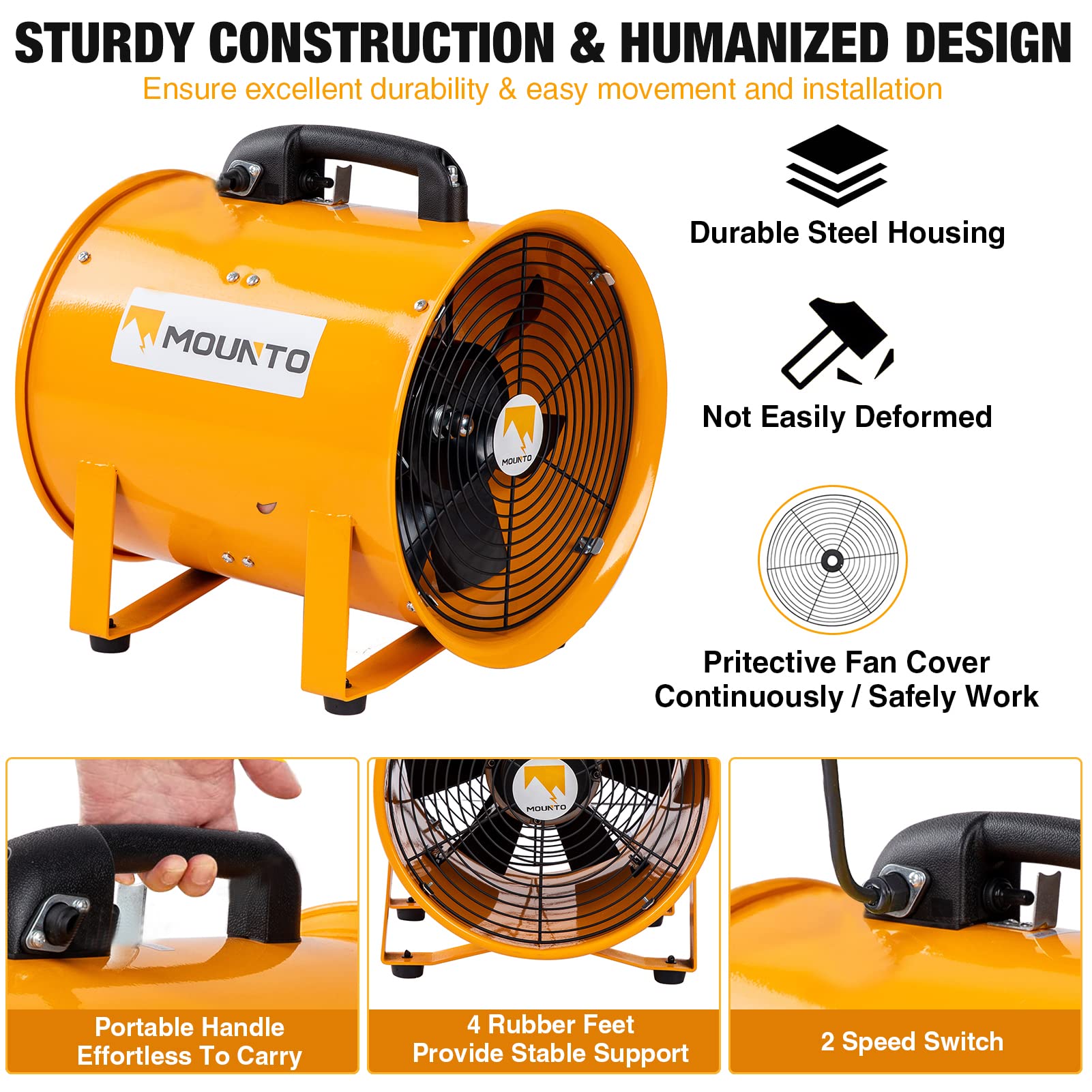 Mounto 12 Inch Heavy Duty Cylinder Axial Fan With 25 Foot Vinyl Hose | High Performance Portable Blower/Exhaust Fan | 2900 Cfm D