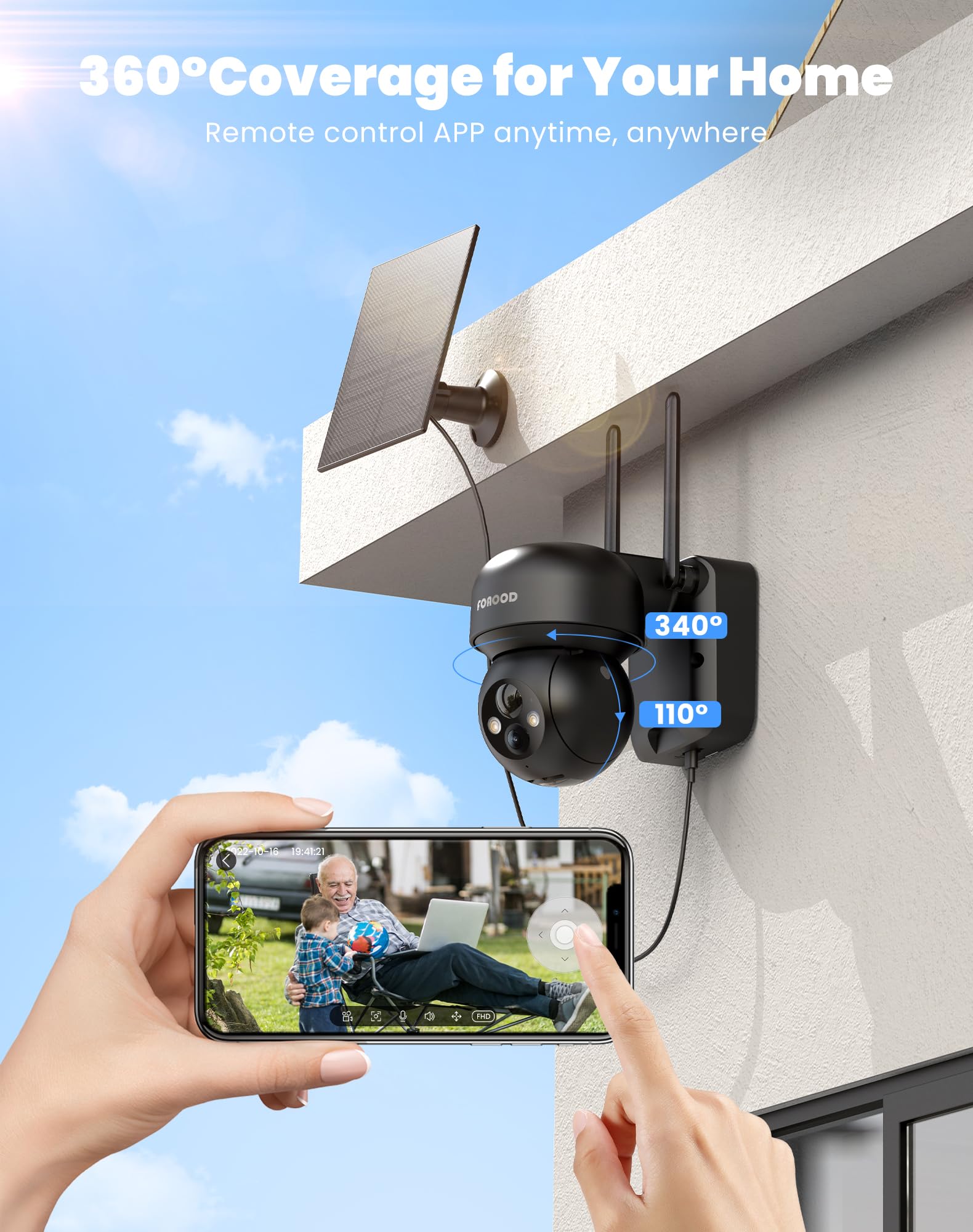 Foaood 2K Security Cameras Wireless Outdoor, Sloar Cameras For Home Security Wireless, App Controls 360    Full Coverage, Color